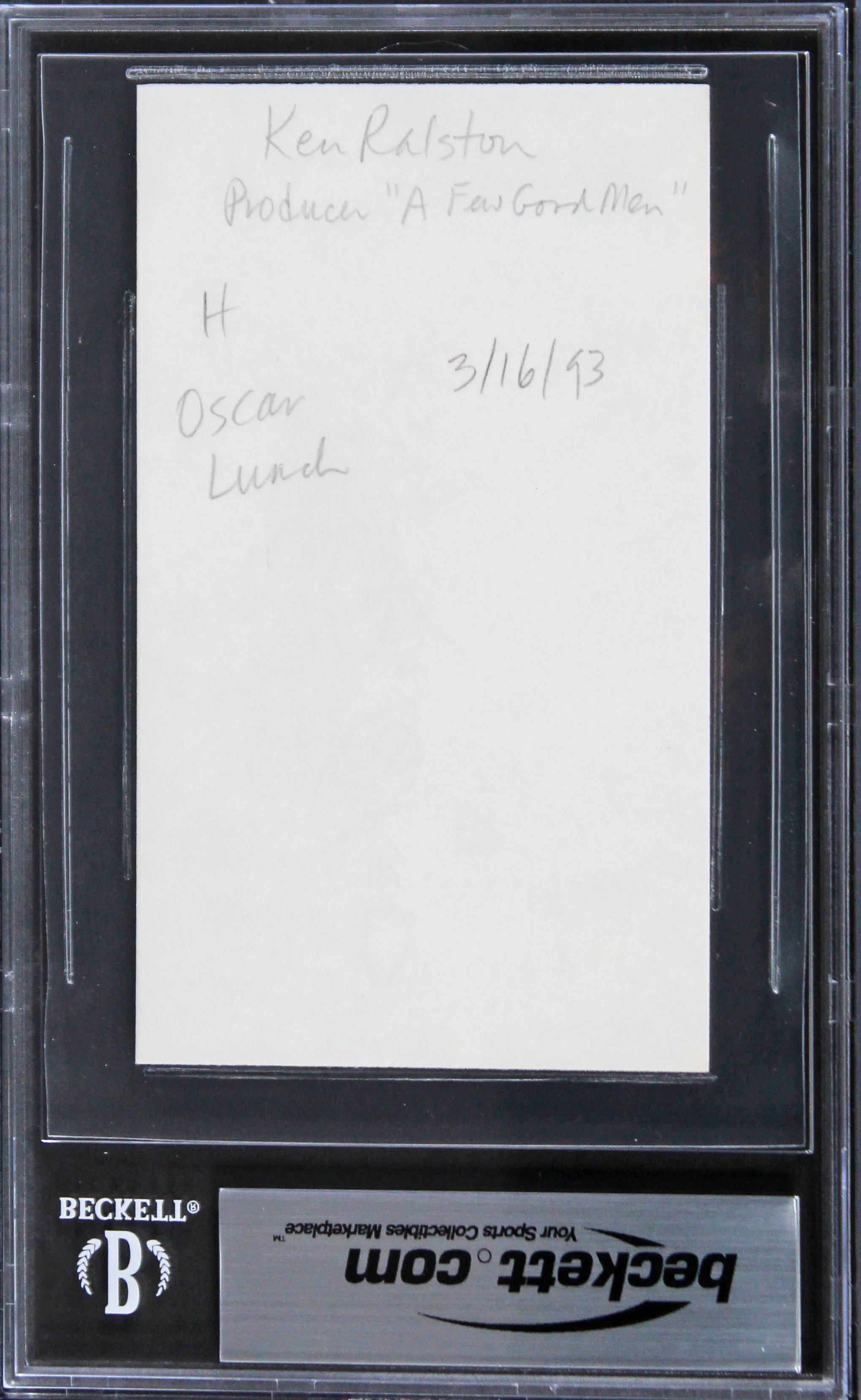 Ken Ralston A Few Good Men Authentic Signed 3x5 Index Card BAS Slabbed - Image 3