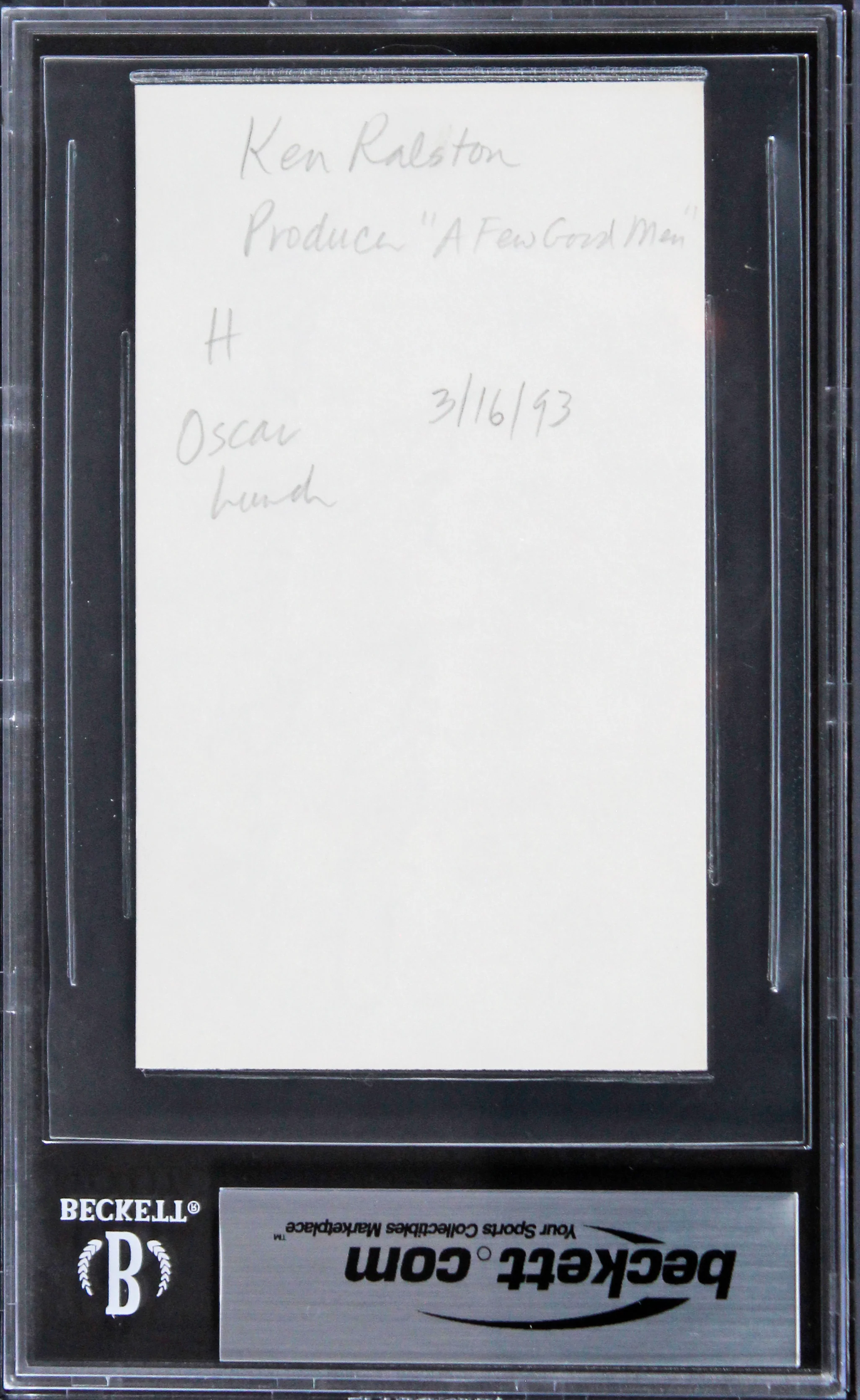 Ken Ralston A Few Good Men "Don't Look Back" Signed 3x5 Index Card BAS Slabbed - Image 3