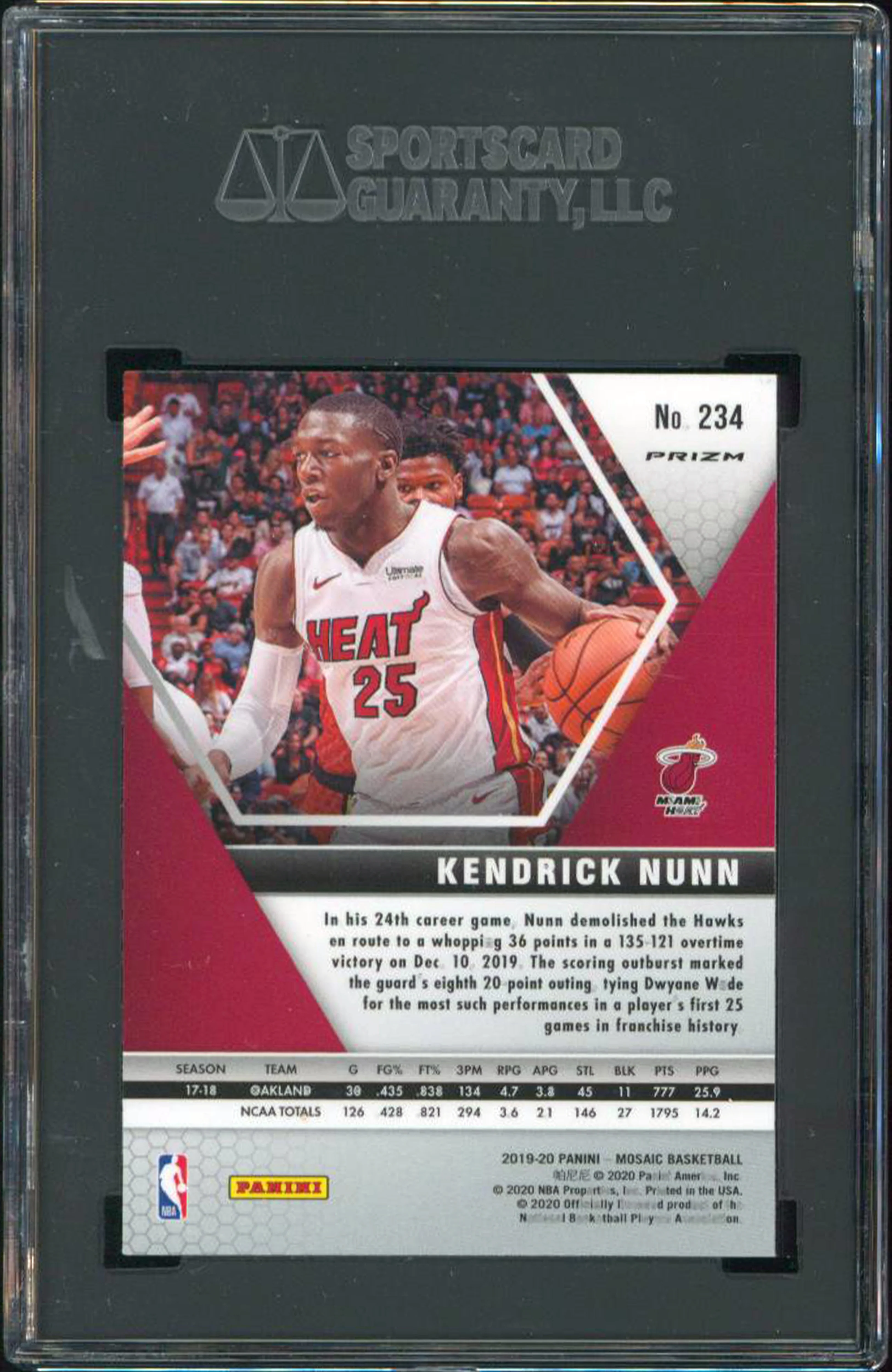 Kendrick Nunn 2019 Panini Mosaic #234 Fast Break Prizm Disco Card 10 SGC - Image 3