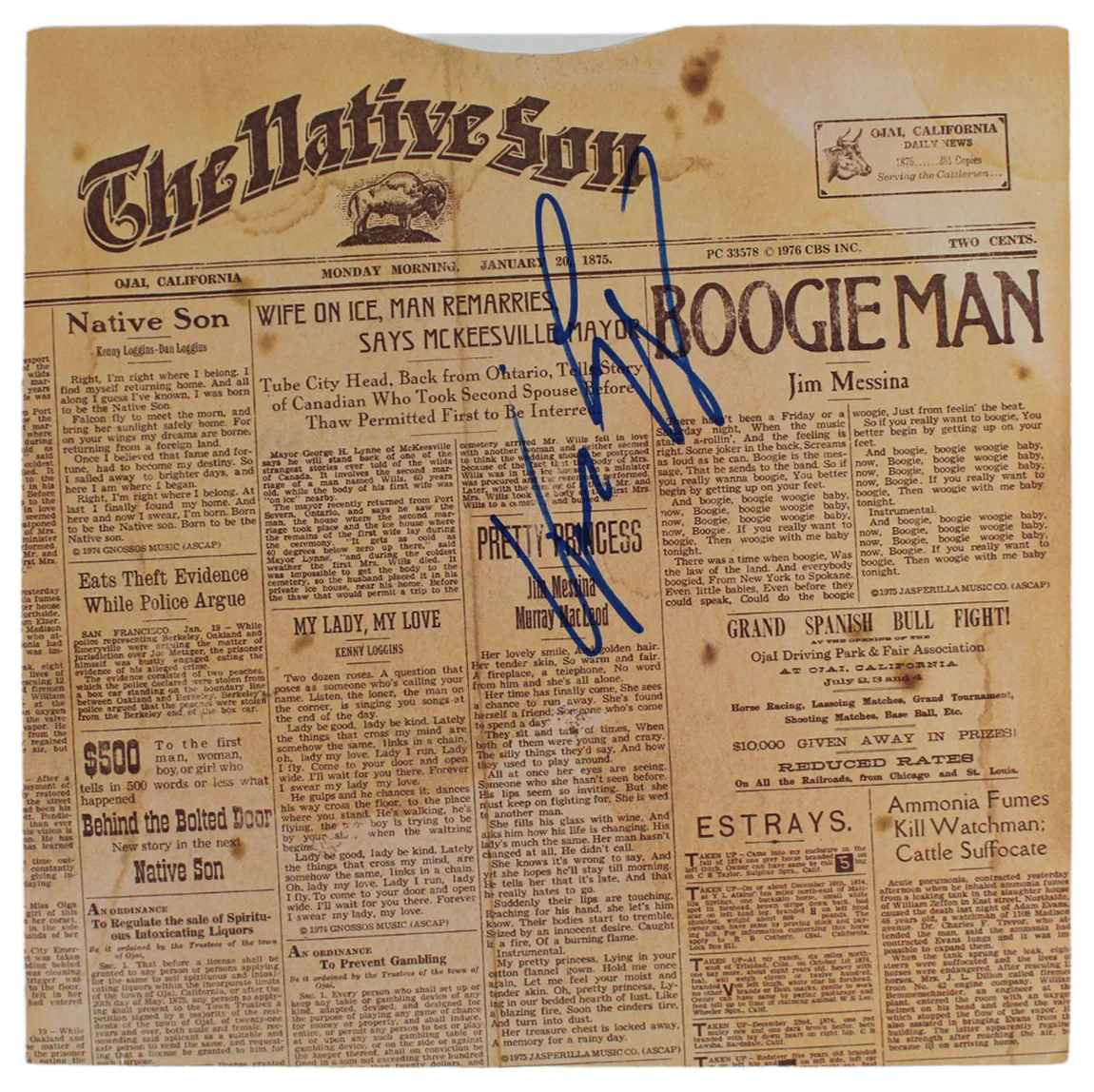Kenny Loggins Authentic Signed The Native Sons Abum Sleeve BAS #BG83138 - Image 2
