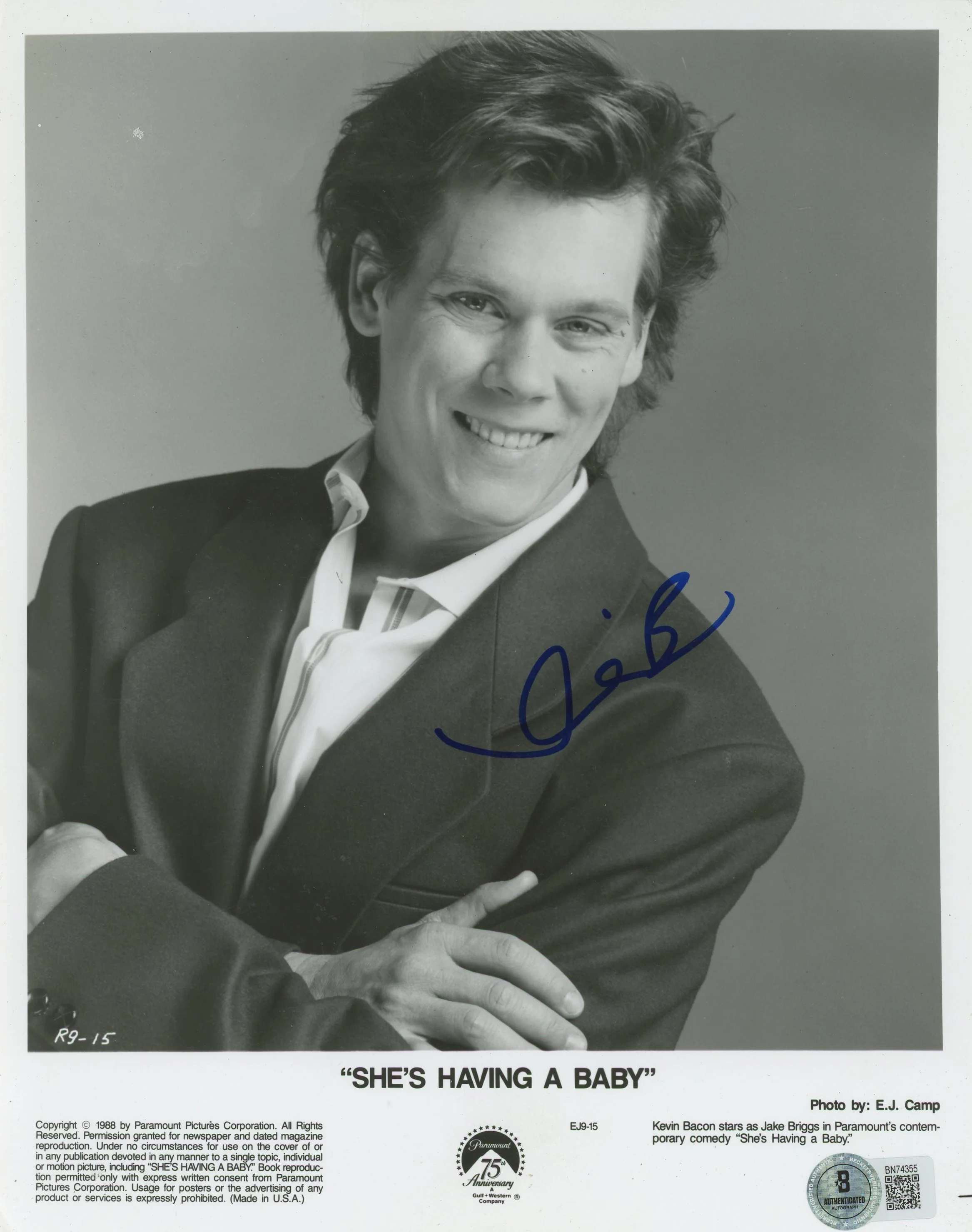 Kevin Bacon She's Having A Baby Authentic Signed 8x10 Photo BAS #BN74355 - Image 2