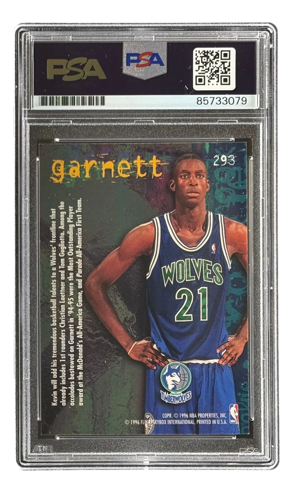 Kevin Garnett Signed 1995/96 Fleer #293 Timberwolves Rookie Card PSA/DNA - Image 2