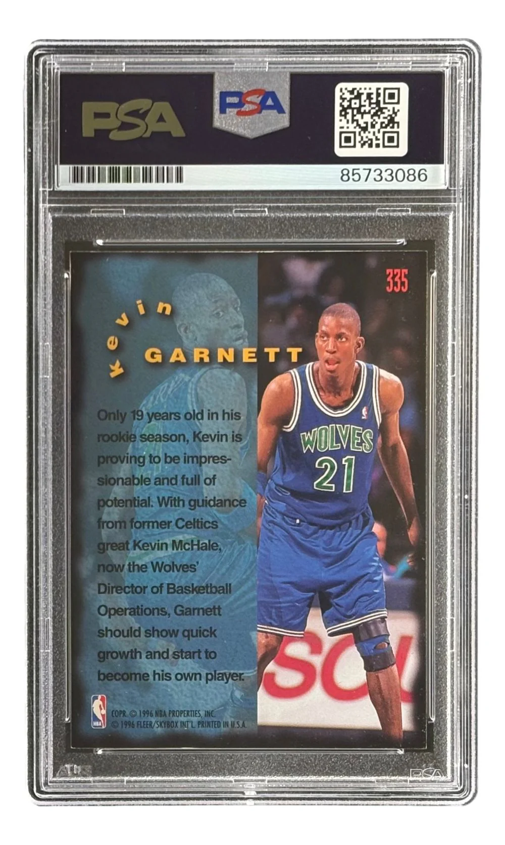 Kevin Garnett Signed 1995/96 Fleer #335 Timberwolves Rookie Card PSA/DNA - Image 2