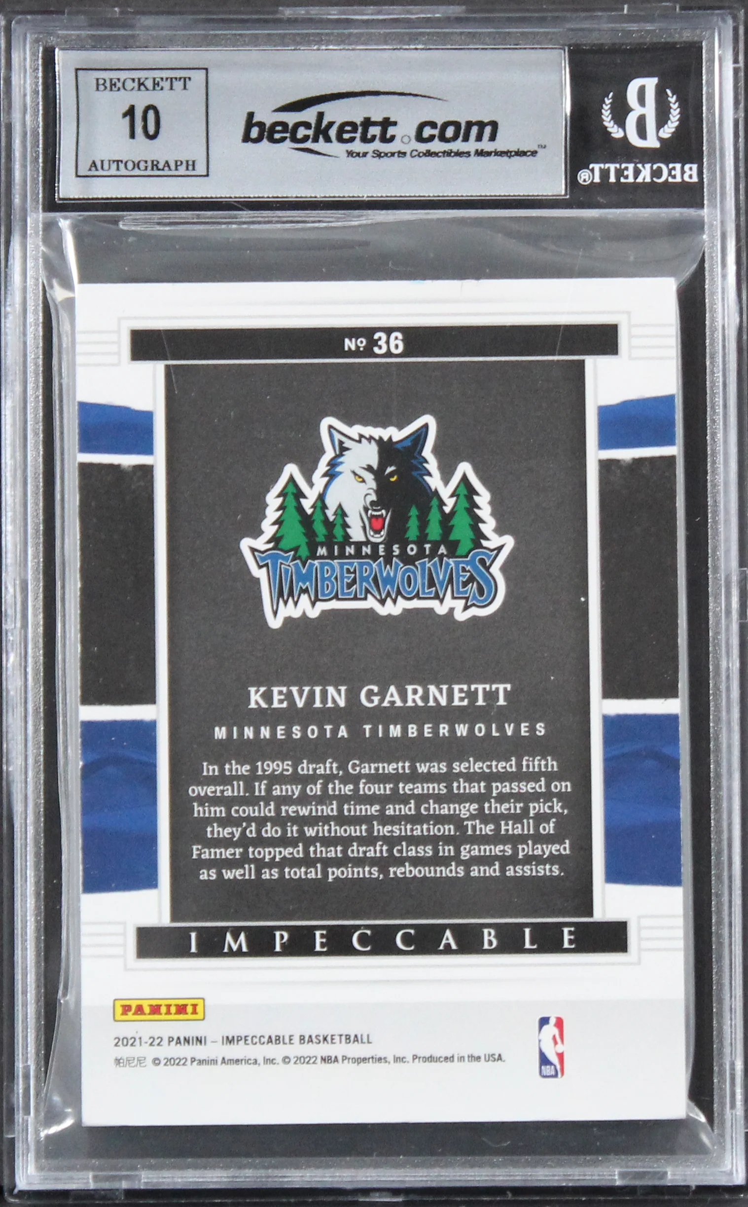 Kevin Garnett Signed 2021 Panini Silver NBA Logo #36 3/20 Card Auto 10! BAS Slab - Image 3