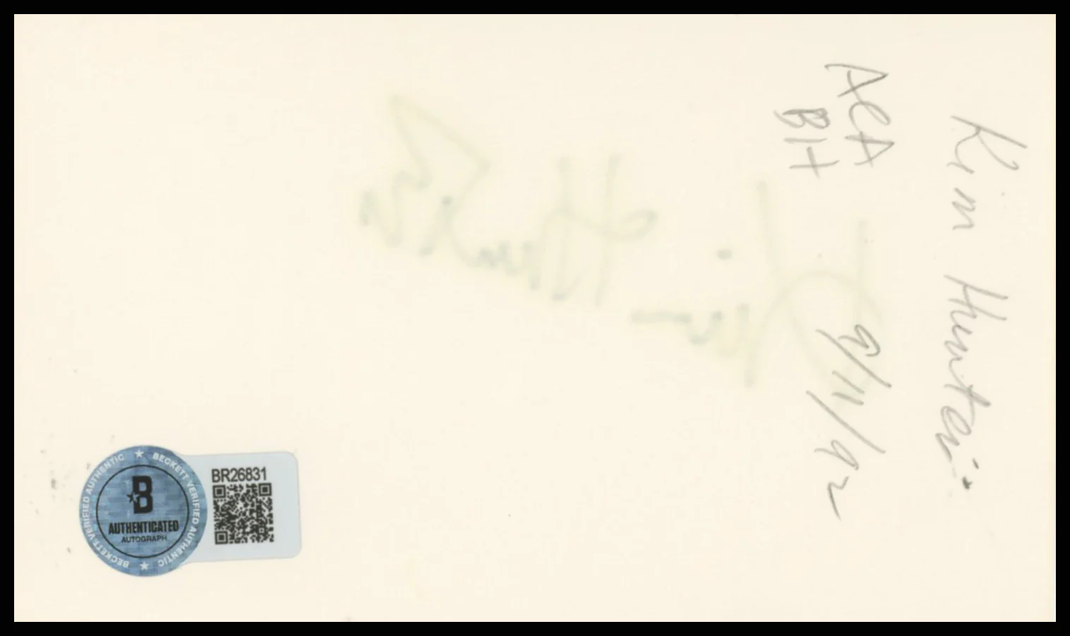 Kim Hunter A Streetcar Named Desire Authentic Signed 3x5 Index Card BAS #BR26831 - Image 3