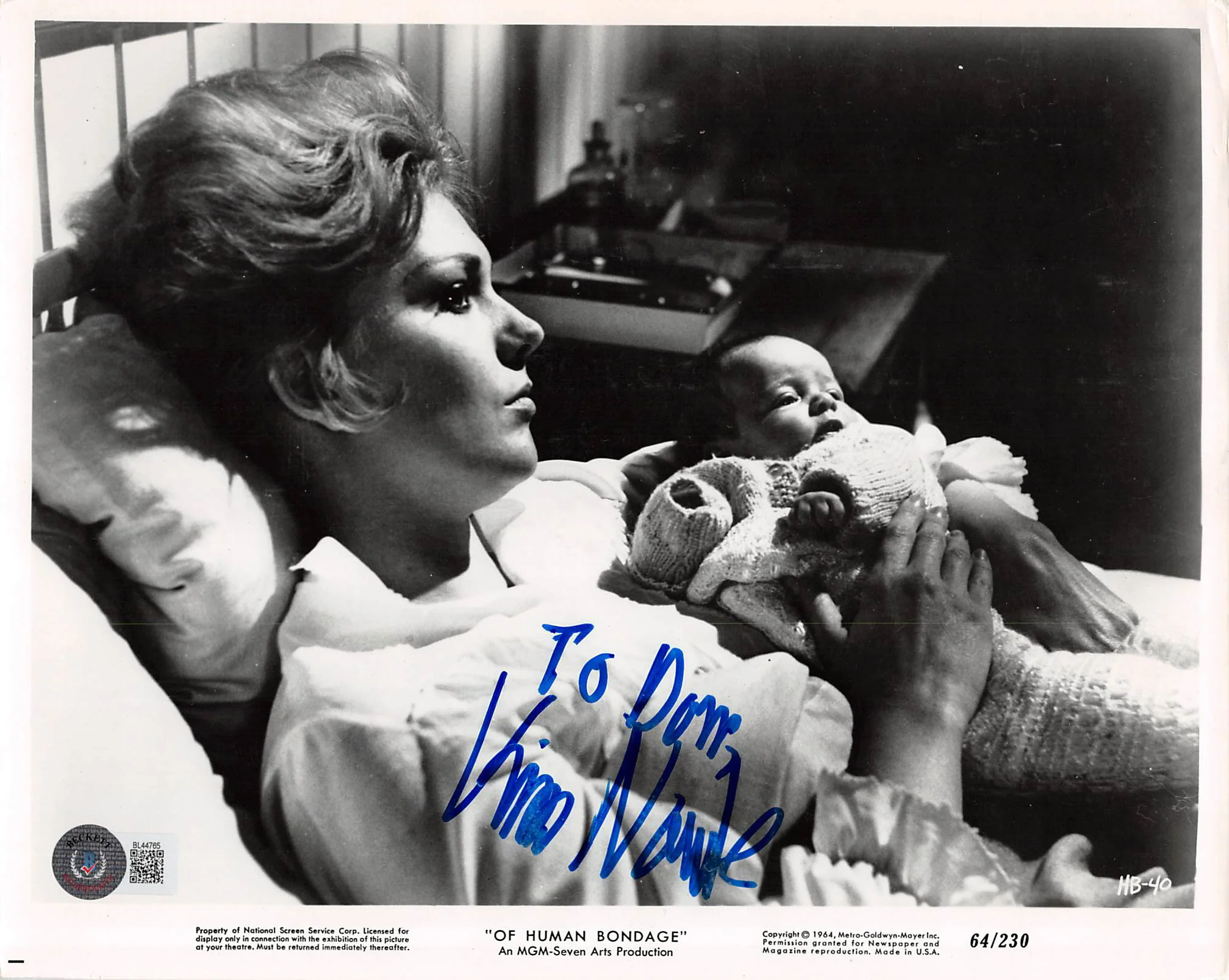 Kim Novak Of Human Bondage "For Don" Authentic Signed 8x10 Photo BAS #BL44765