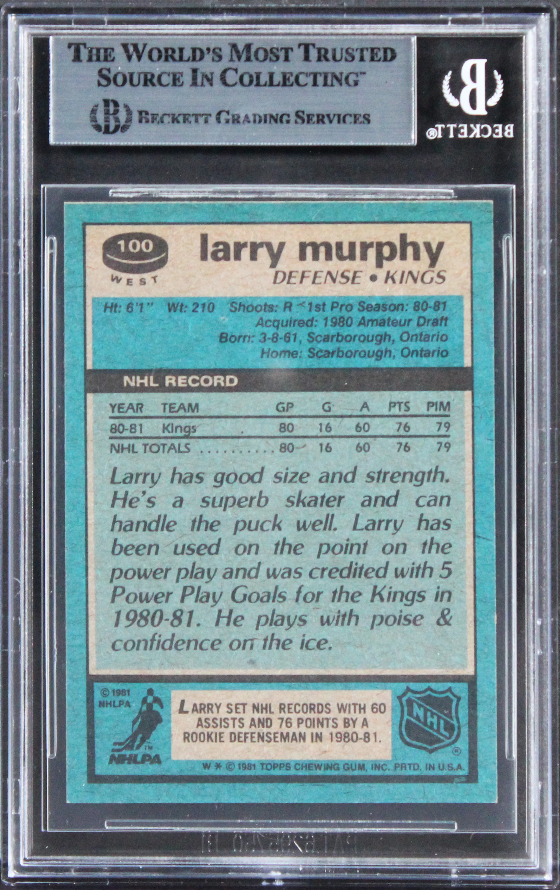 Kings Larry Murphy Authentic Signed 1981 Topps #W100 Card BAS Slabbed - Image 3