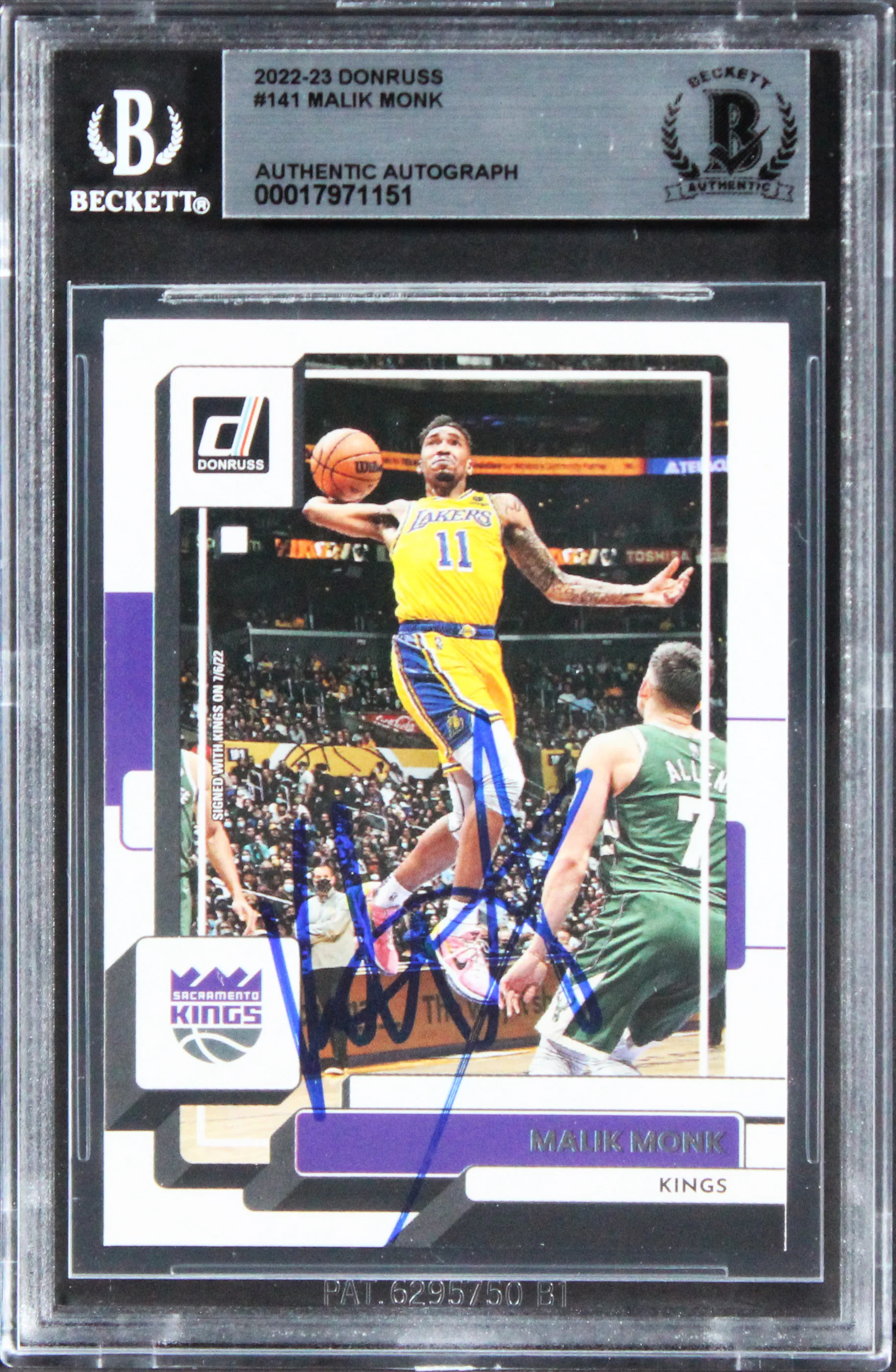 Kings Malik Monk Authentic Signed 2022 Donruss #141 Card BAS Slabbed - Image 2