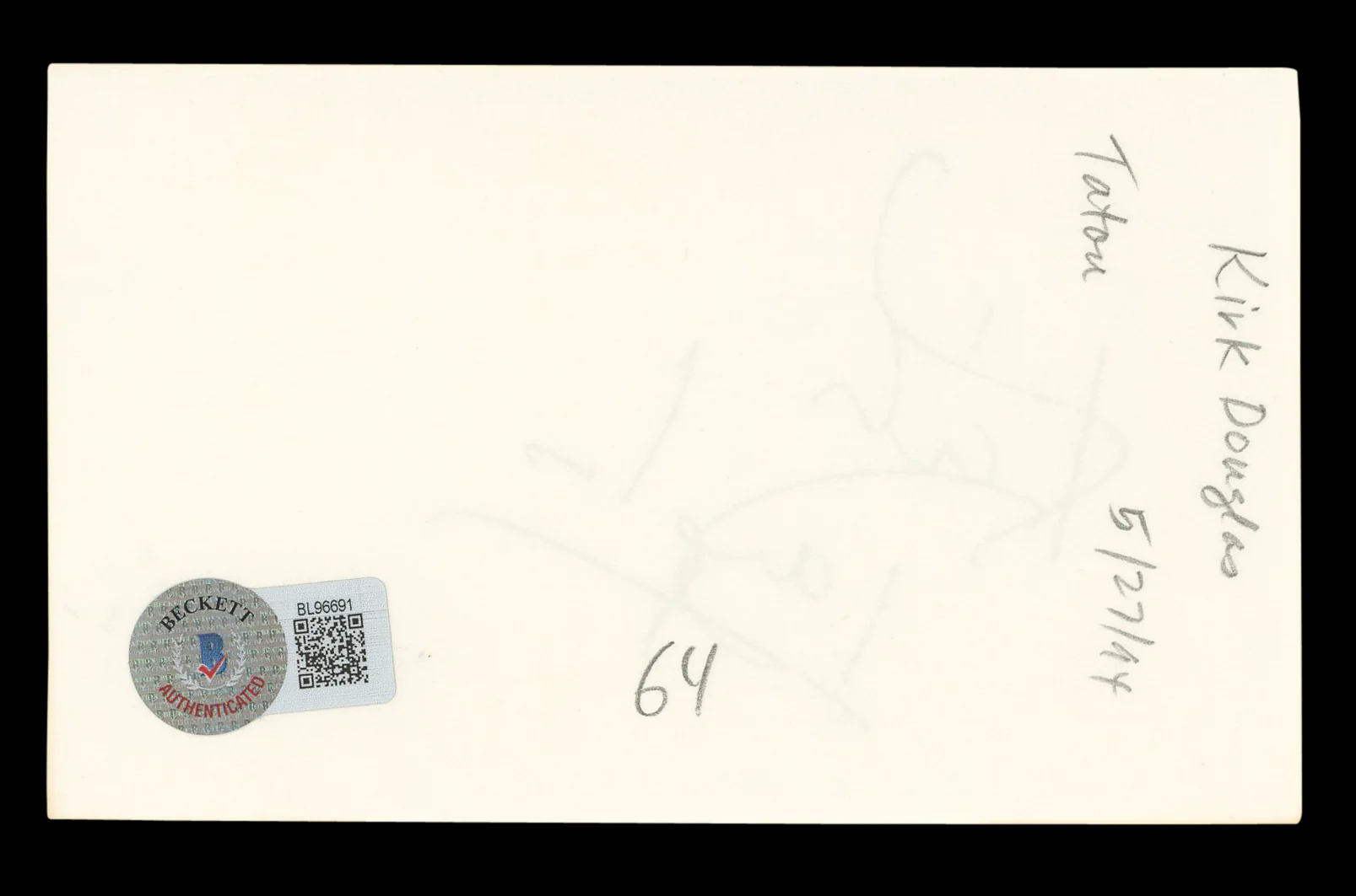 Kirk Douglas Spartacus Authentic Signed 3x5 Index Card Autographed BAS #BL96691 - Image 3