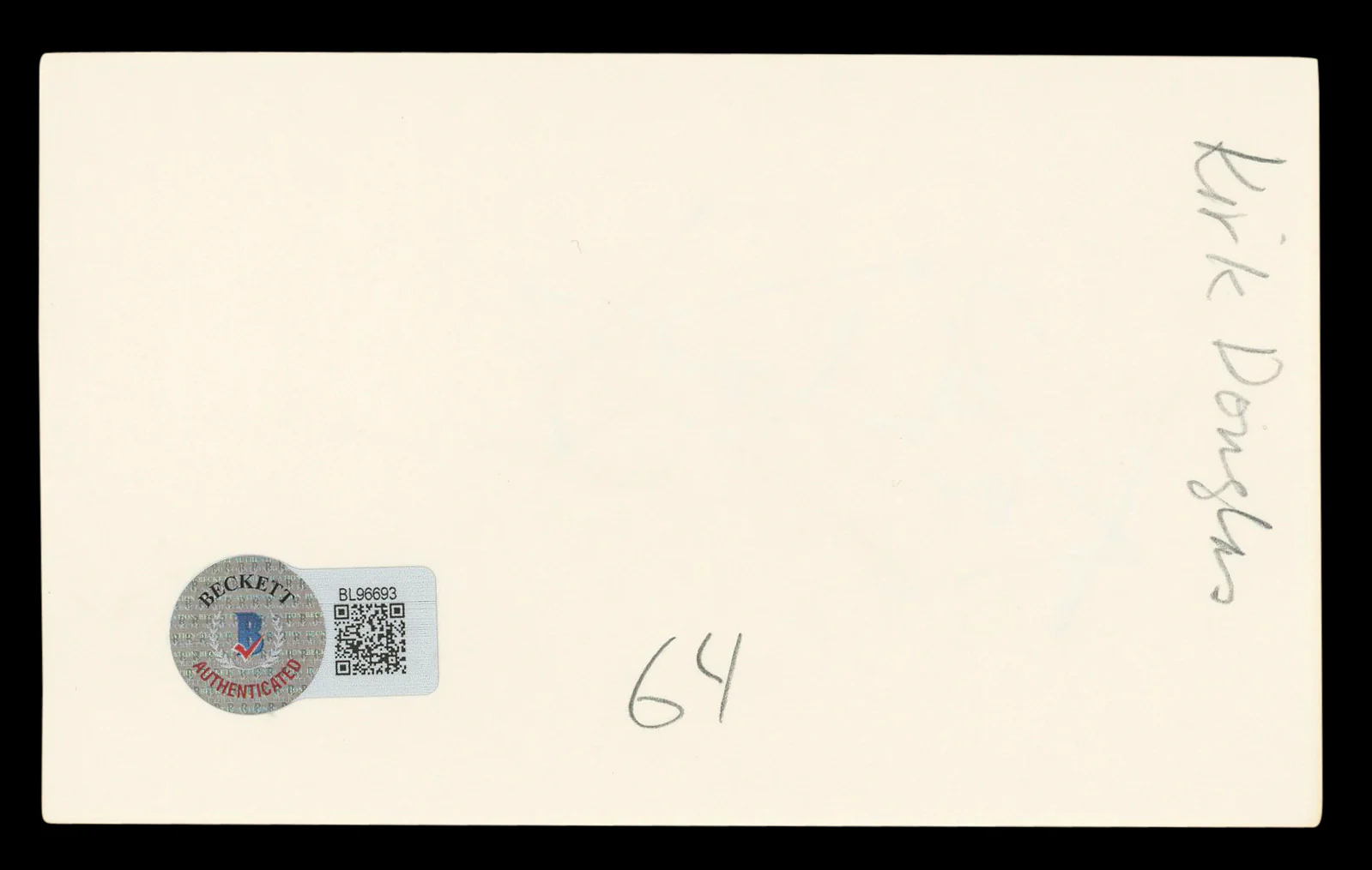 Kirk Douglas Spartacus Authentic Signed 3x5 Index Card Autographed BAS #BL96693 - Image 3