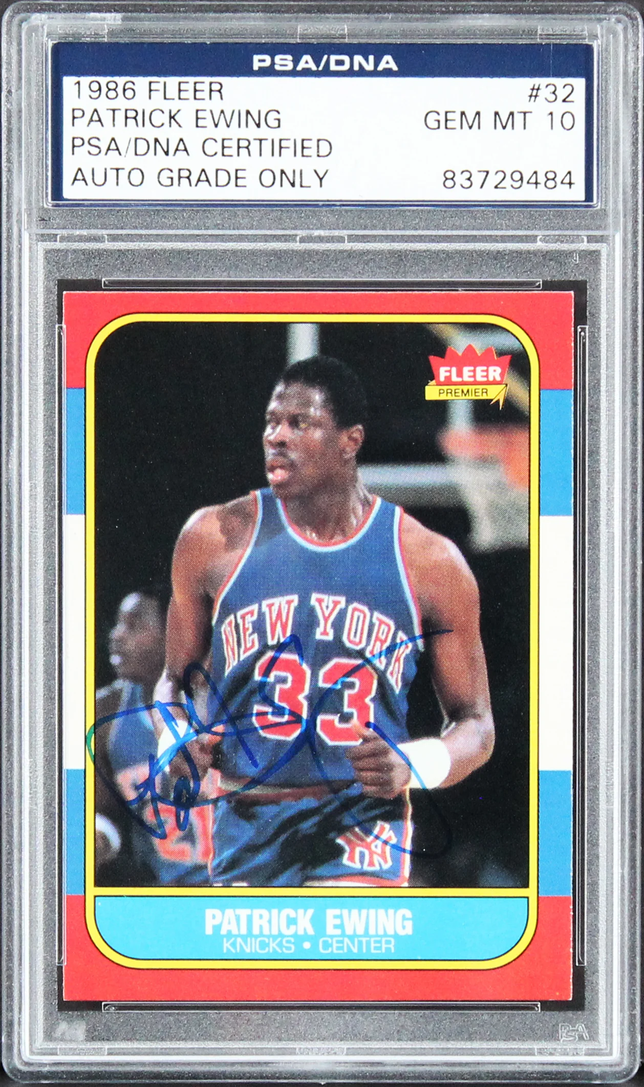 Knicks Patrick Ewing Authentic Signed 1986 Fleer #32 Card Auto 10! PSA Slabbed - Image 2