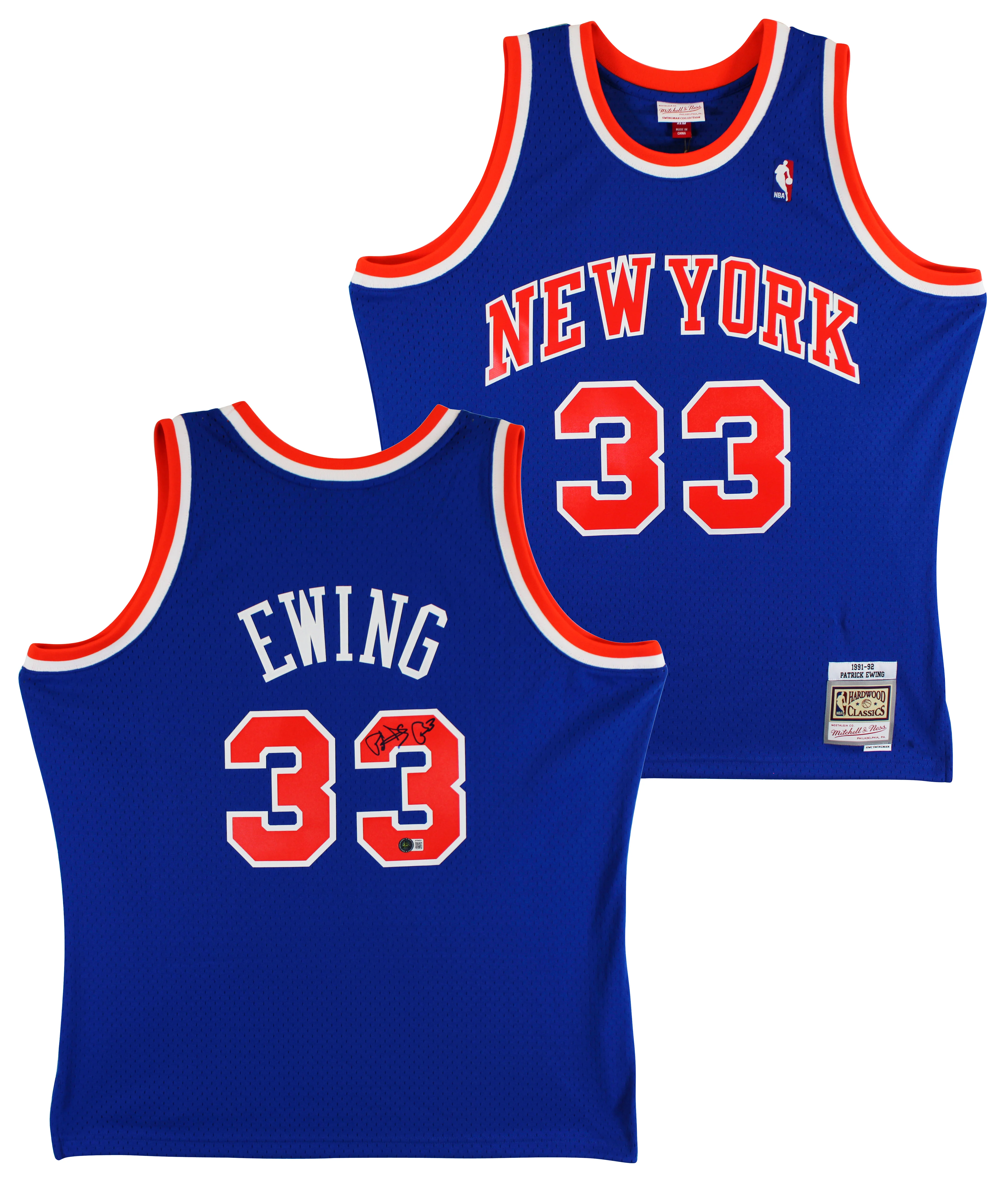 Knicks Patrick Ewing Authentic Signed Blue 1991-92 M&N Jersey BAS - Image 2