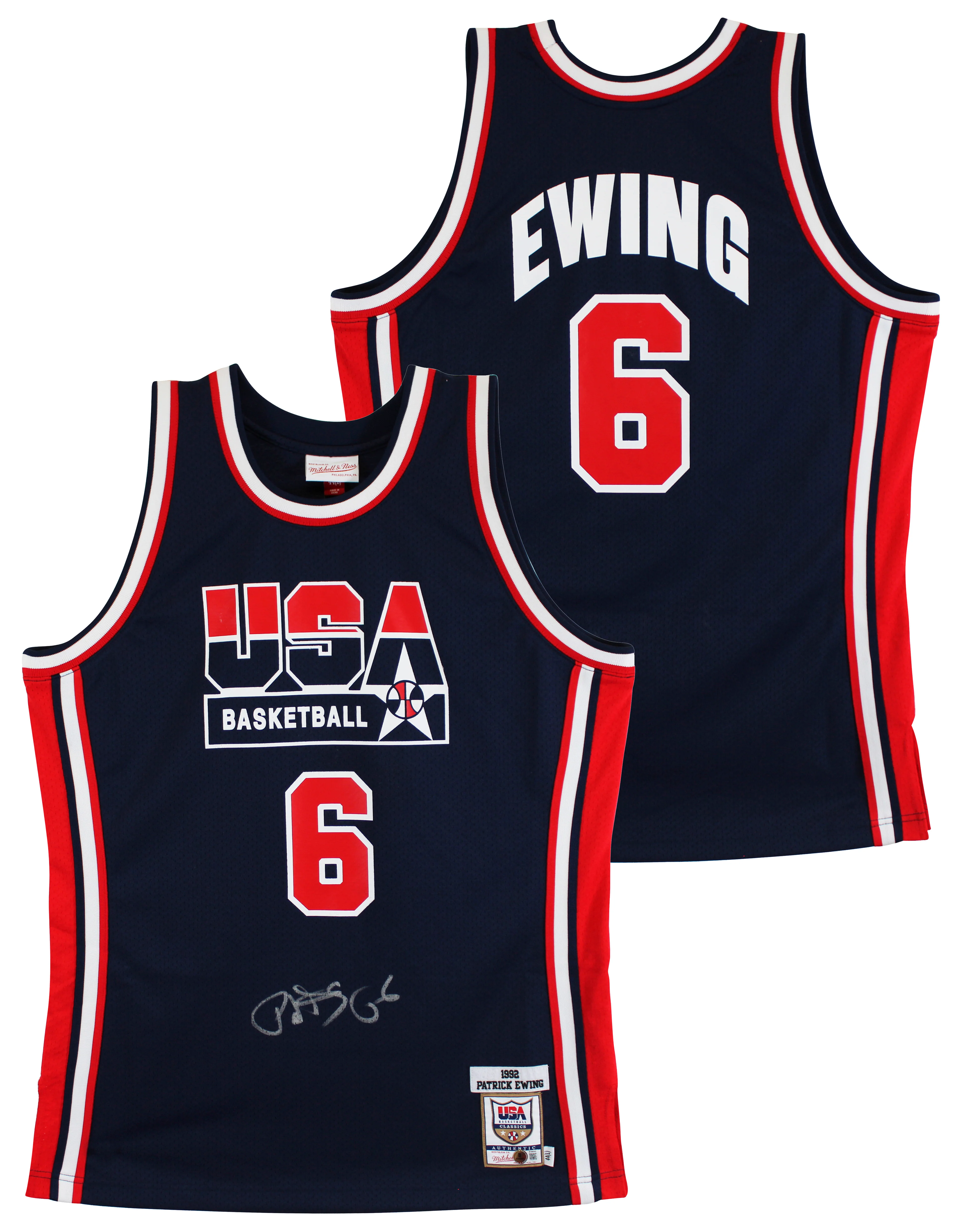 Knicks Patrick Ewing Signed Navy Blue 1992 Team USA M&N Authentic Jersey BAS - Image 2