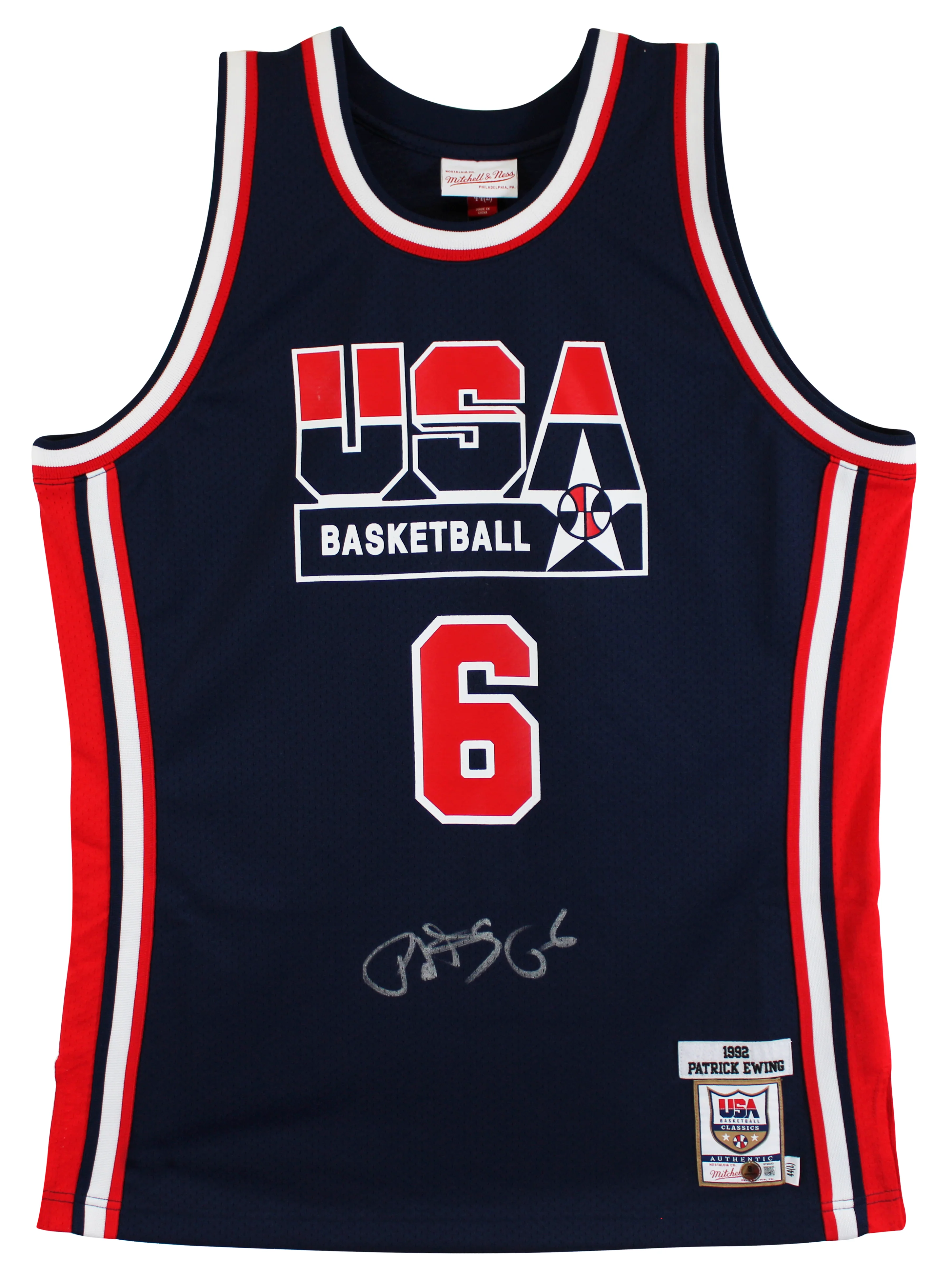 Knicks Patrick Ewing Signed Navy Blue 1992 Team USA M&N Authentic Jersey BAS - Image 3