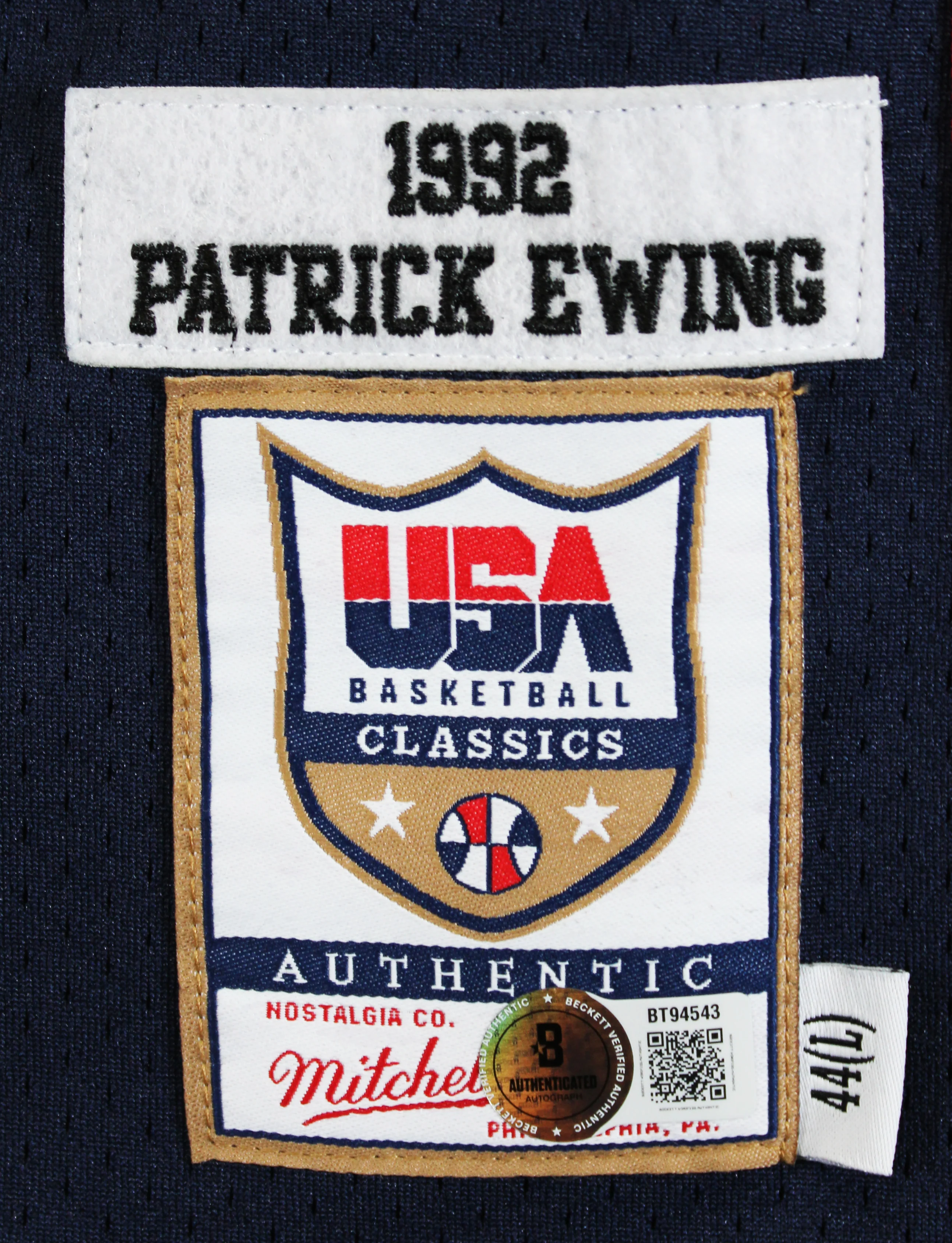 Knicks Patrick Ewing Signed Navy Blue 1992 Team USA M&N Authentic Jersey BAS - Image 6