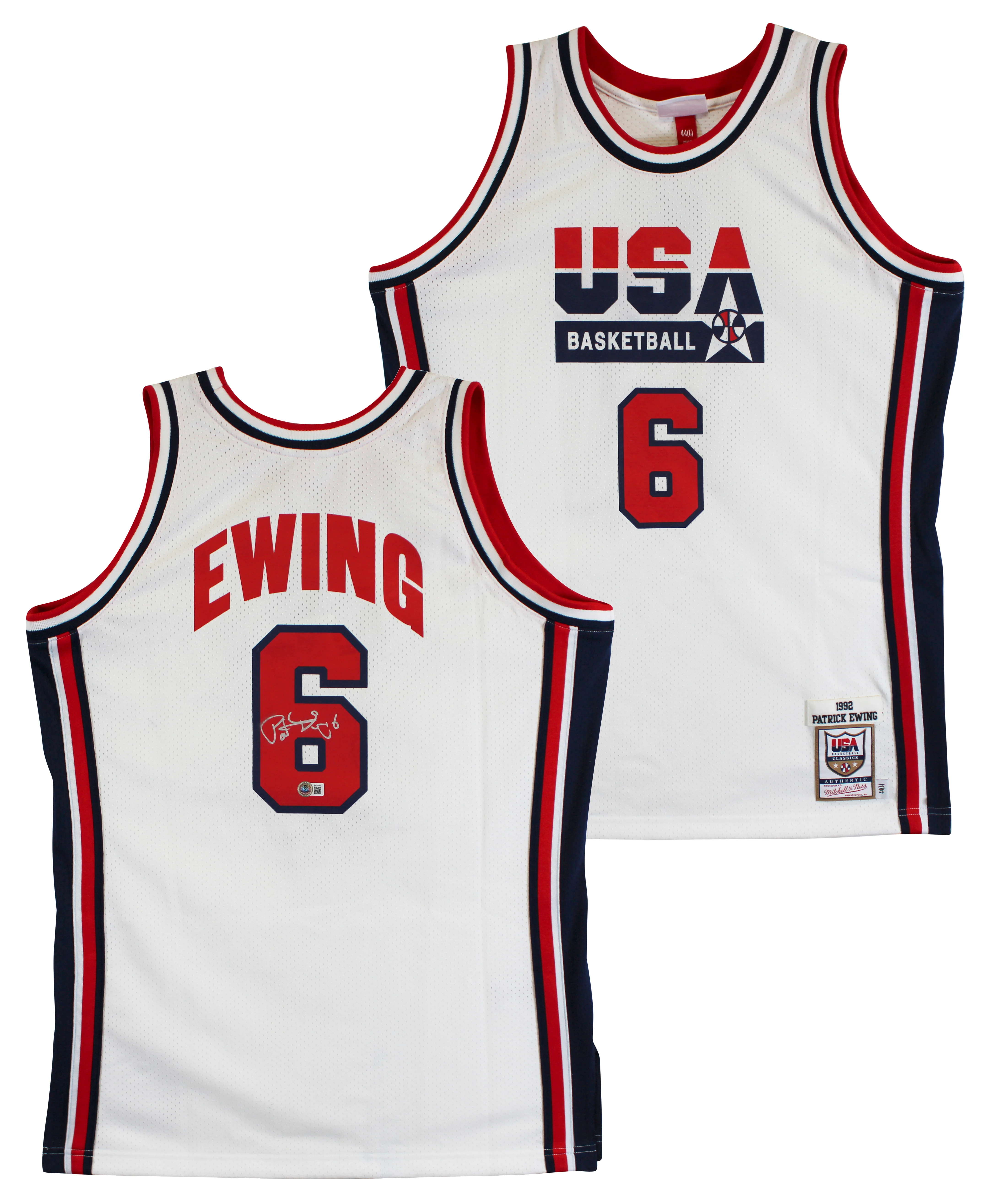 Knicks Patrick Ewing Signed White M&N 1992 USA Authentic Jersey BAS #BV01199 - Image 2