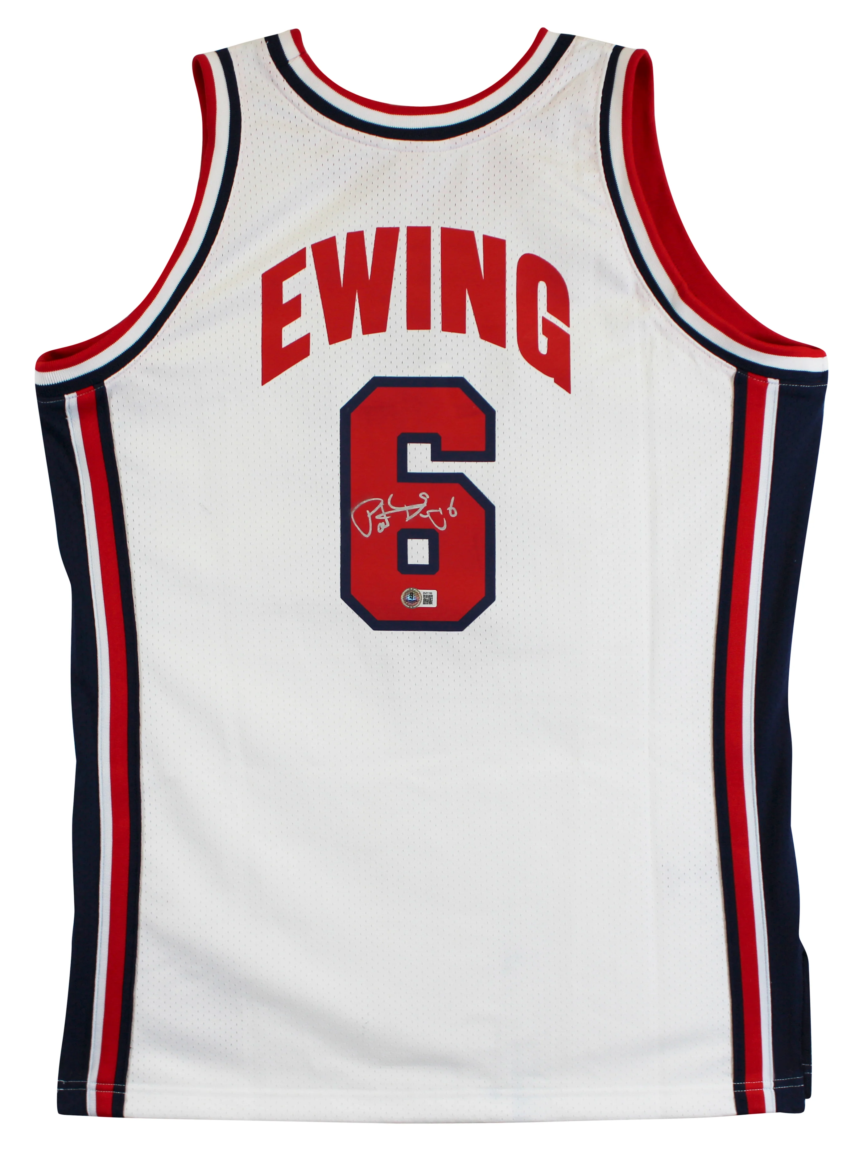 Knicks Patrick Ewing Signed White M&N 1992 USA Authentic Jersey BAS #BV01199 - Image 3