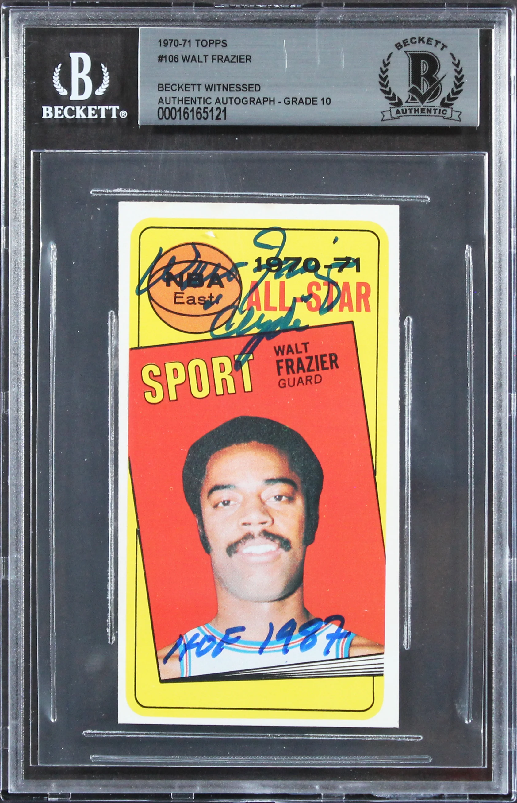Knicks Walt Frazier "HOF 1987" Signed 1970 Topps #106 Card Auto10! BAS Slabbed 2 - Image 2