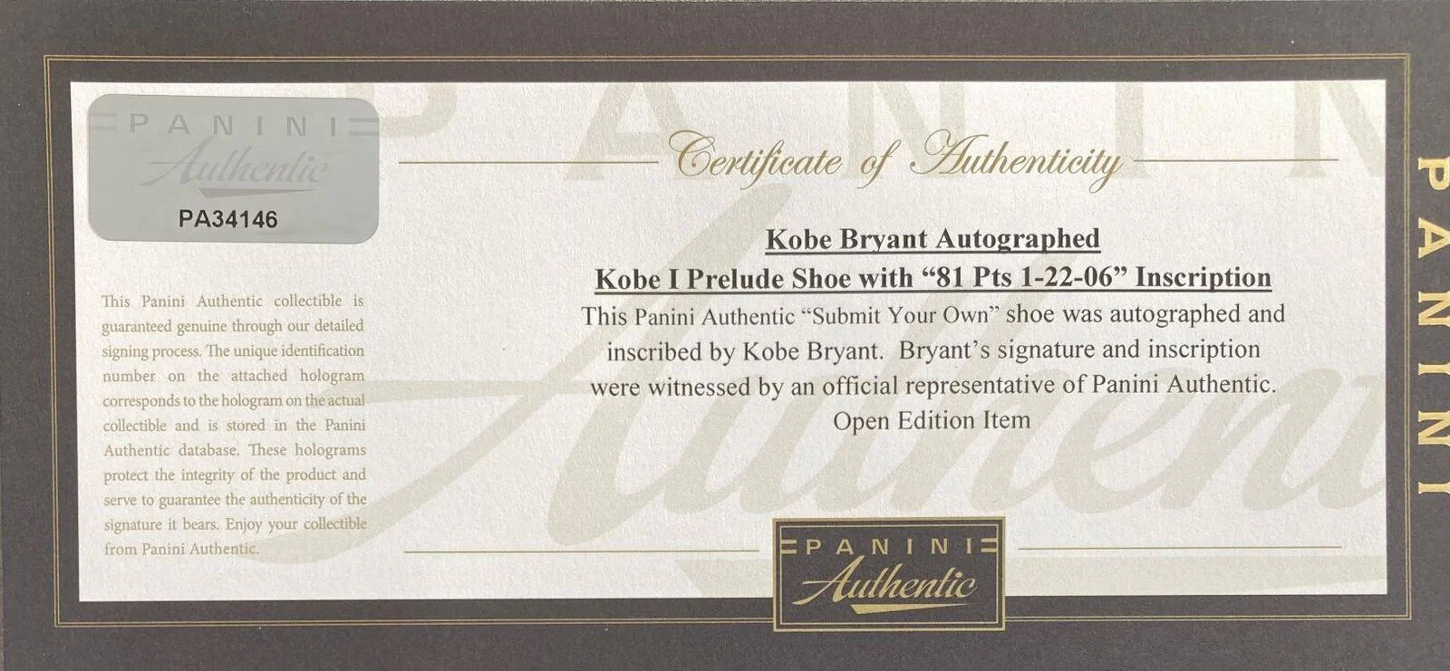 Kobe Bryant Lakers Signed Nike Zoom Kobe I Prelude Shoes 81 PTS Panini - Image 4