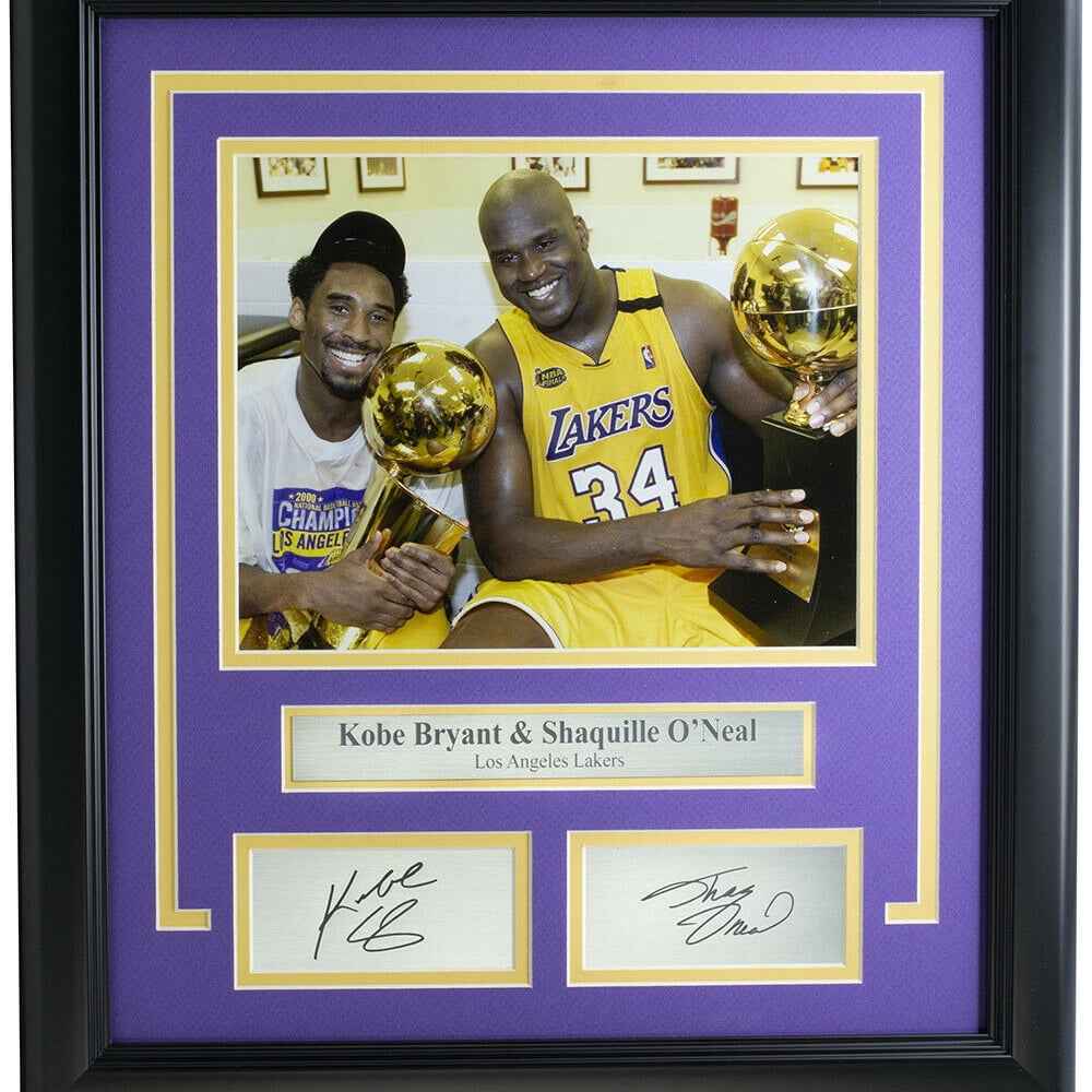 Kobe Bryant & Shaq Framed 8x10 Lakers Trophy Photo w/Laser Engraved Photo - Image 2