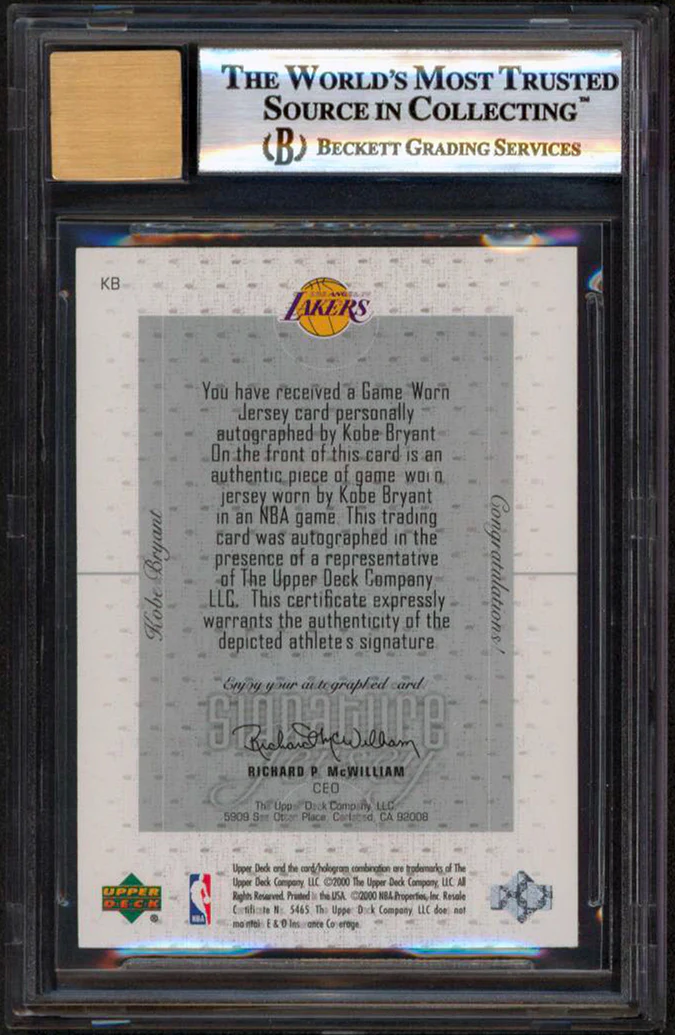 Kobe Bryant Signed 2000 UD P&P Signature Jersey #KB Card Card 9 Auto 10 BAS Slab - Image 3