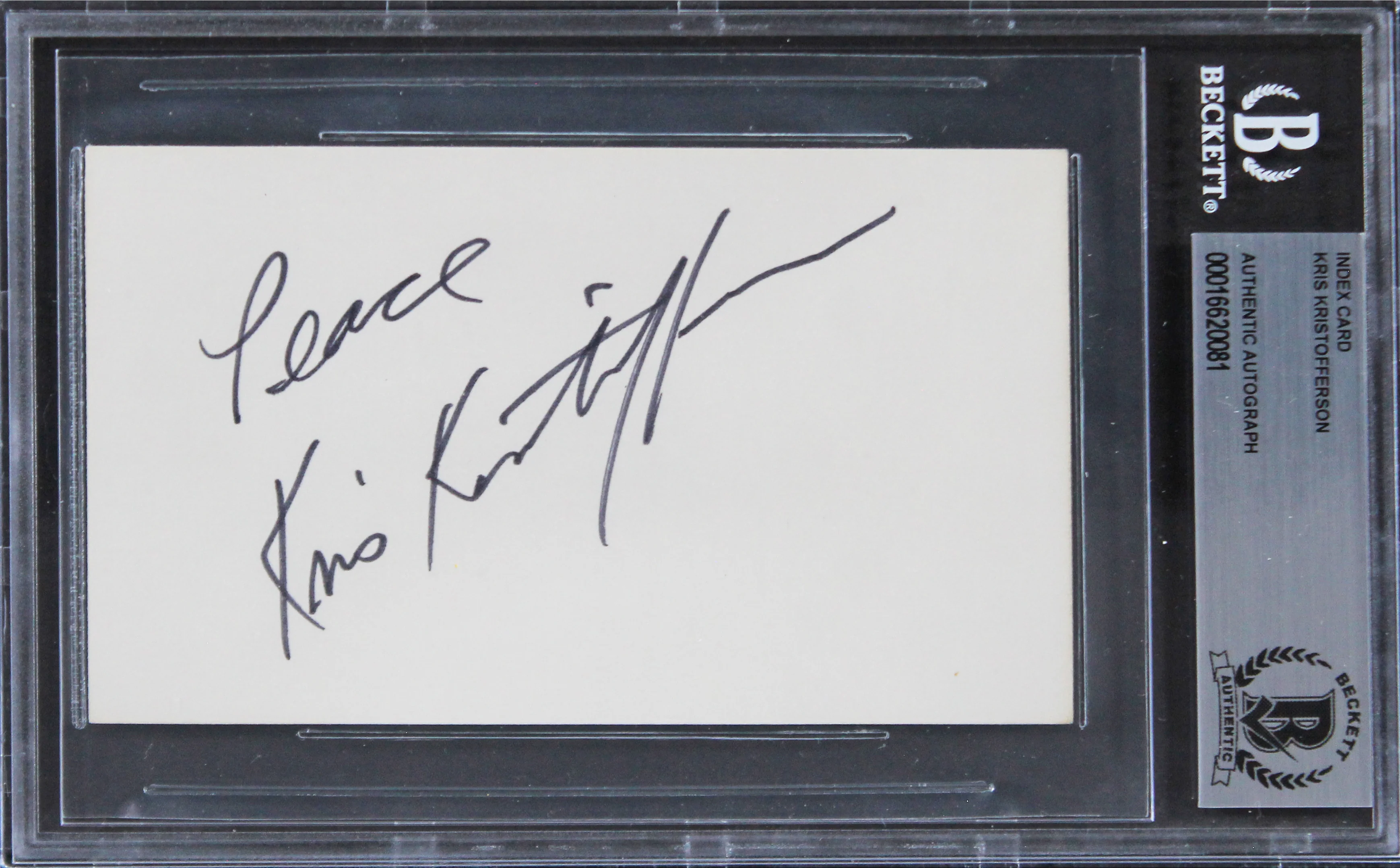 Kris Kristofferson Blade "Peace" Authentic Signed 3x5 Index Card BAS Slabbed 1 - Image 2