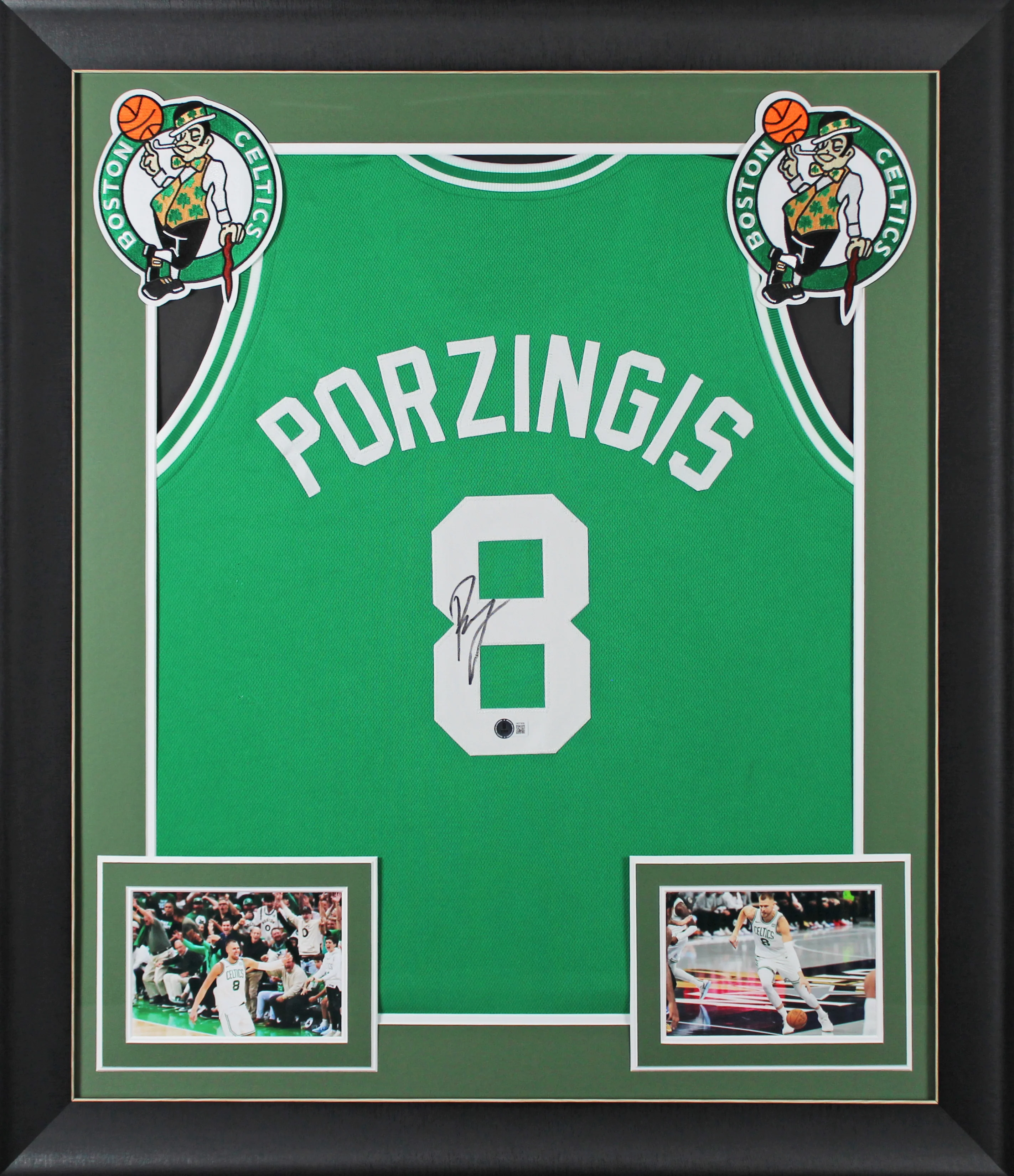 Kristaps Porzingis Authentic Signed Green Pro Style Framed Jersey BAS Witnessed - Image 2