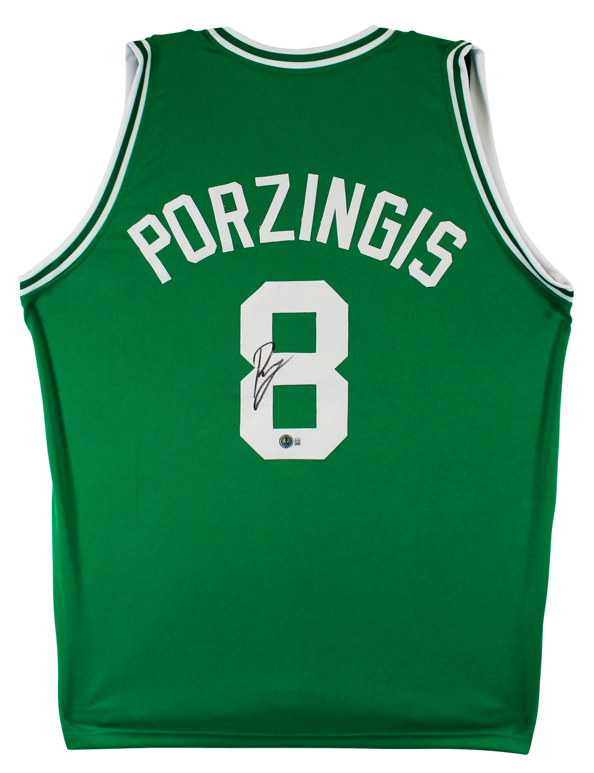 Kristaps Porzingis Authentic Signed Green Pro Style Jersey BAS Witnessed - Image 2