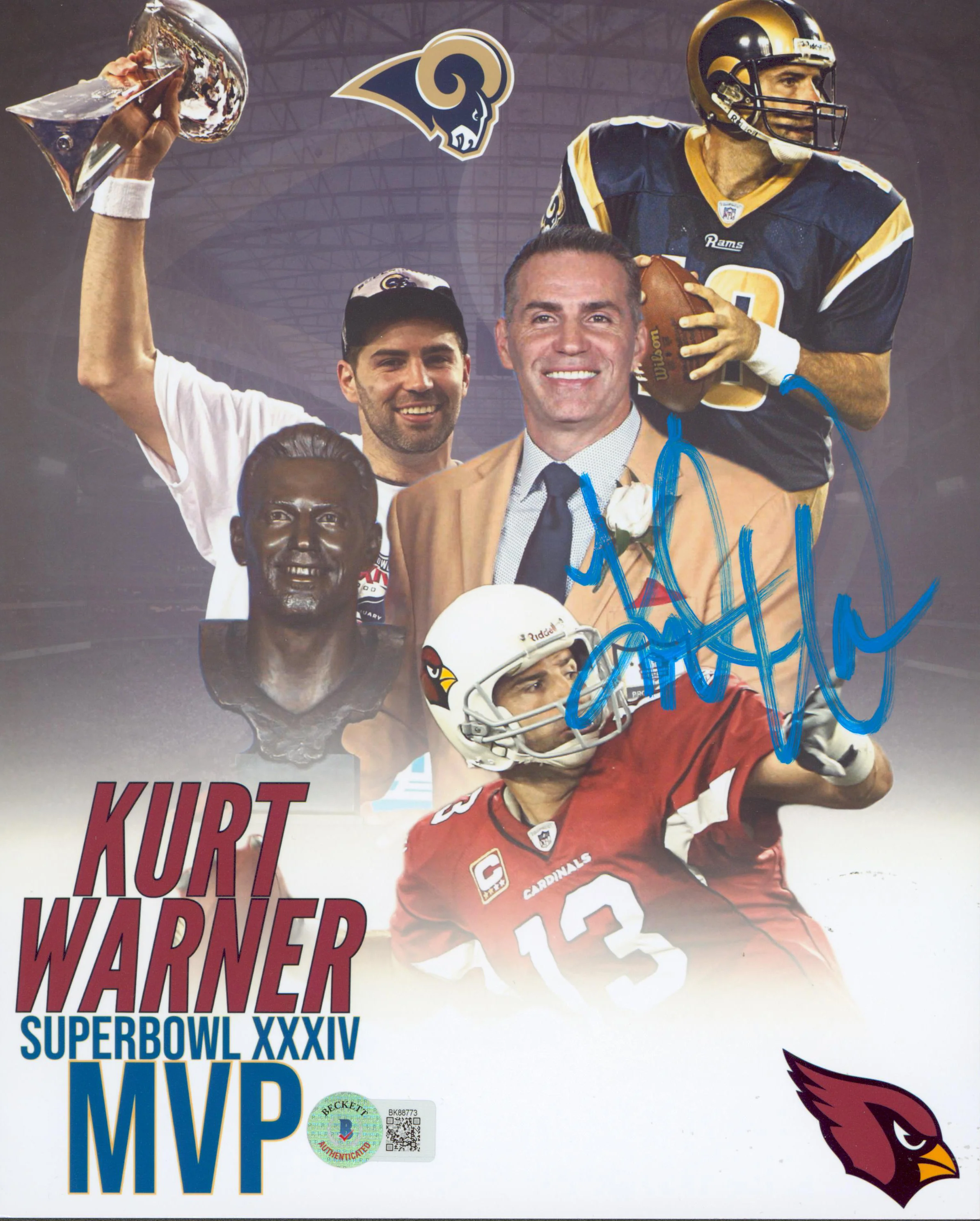 Kurt Warner Authentic Signed 8x10 Vertical Career Collage Photo Autographed BAS - Image 2