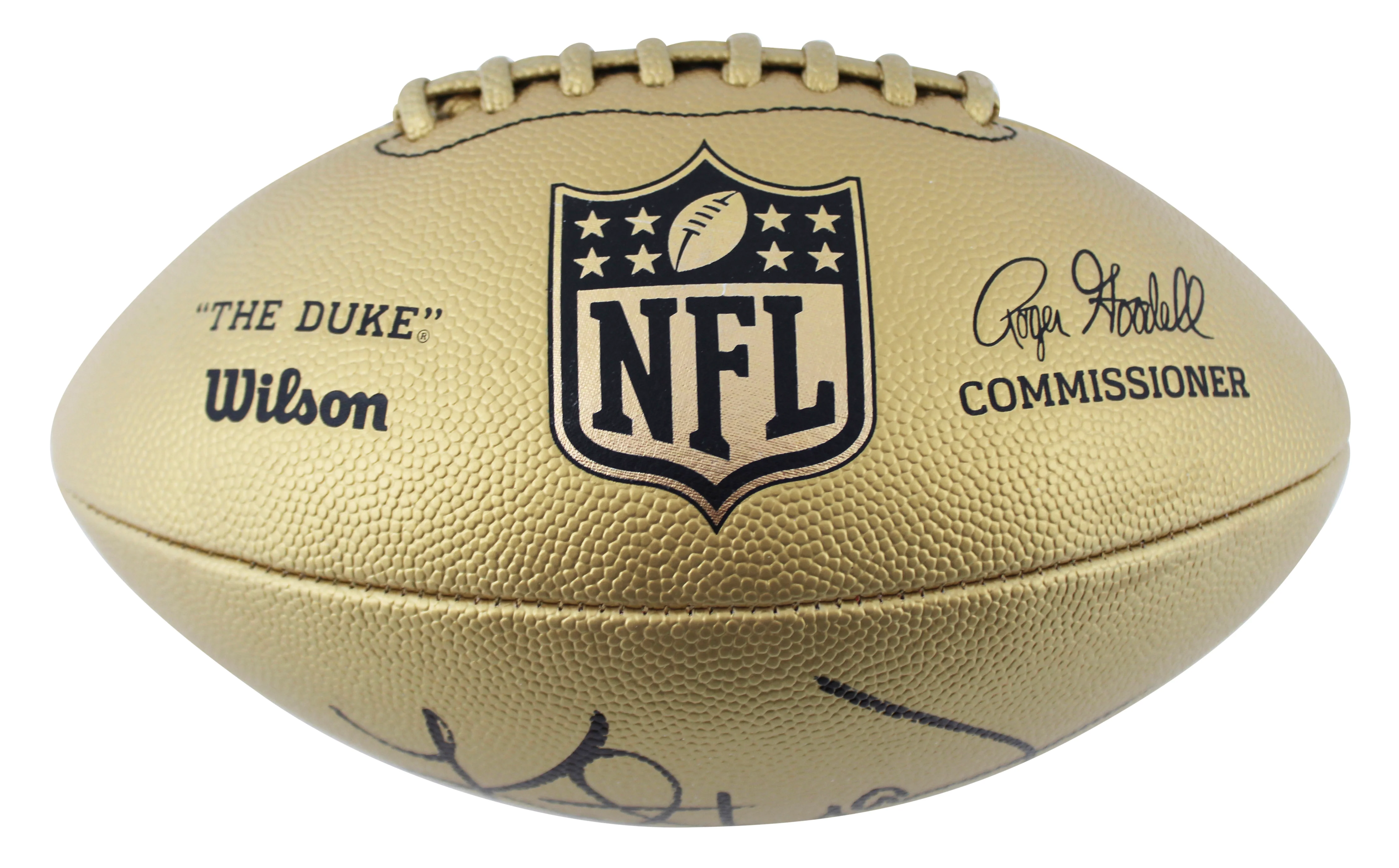 Kurt Warner Signed Wilson Replica Duke Metallic Gold Football W/ Case BAS Wit - Image 5