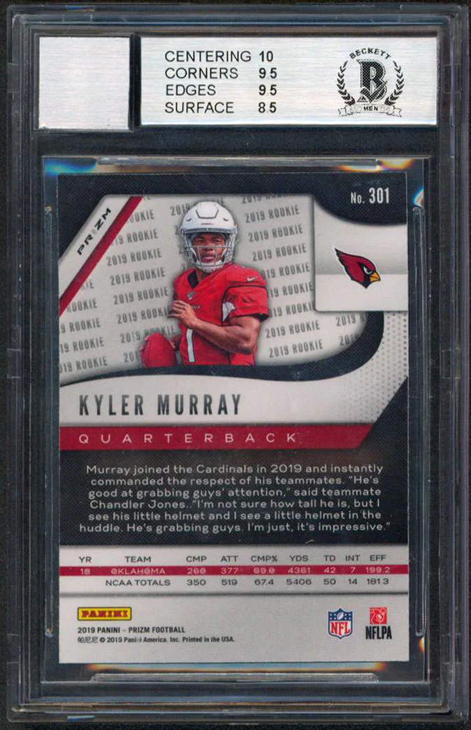 Kyler Murray 2019 ROY Signed 2019 Panini Prizm Gold Lazer #301 RC 9/10 BAS Slab - Image 3