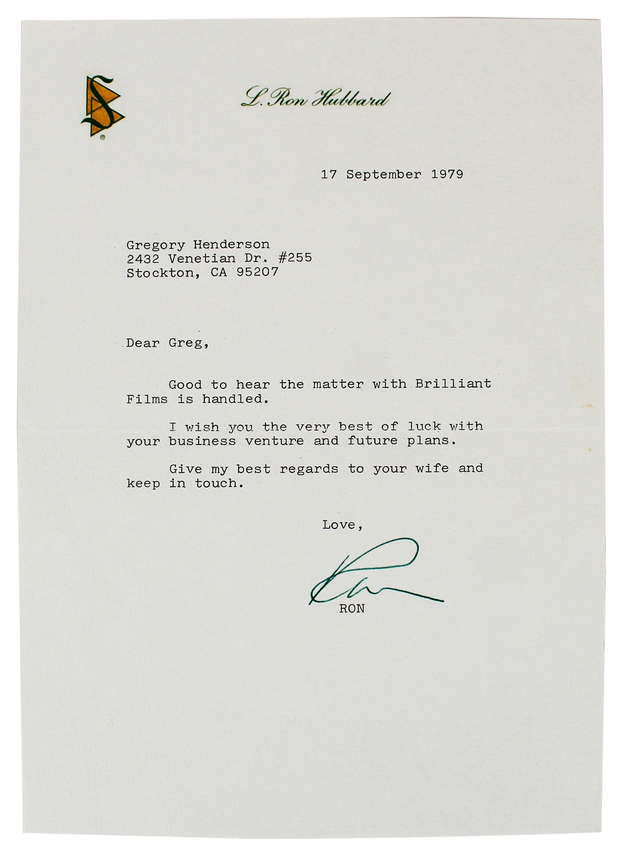 L. Ron Hubbard Scientology Signed 7x10 1979 Letter on Personal Letterhead BAS - Image 2