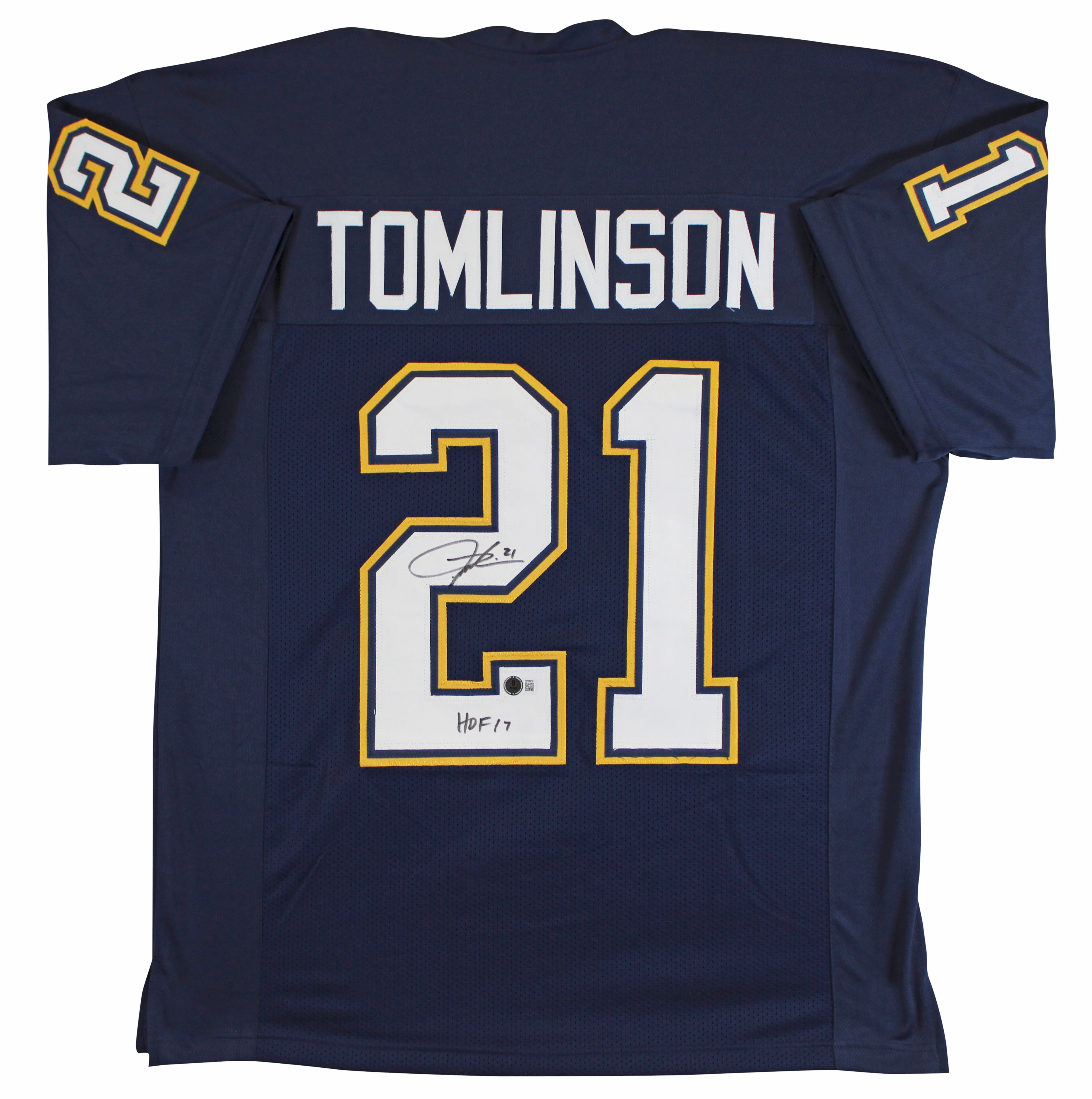 LaDanian Tomlinson "HOF 17" Authentic Signed Navy Blue Pro Style Jersey BAS Wit
