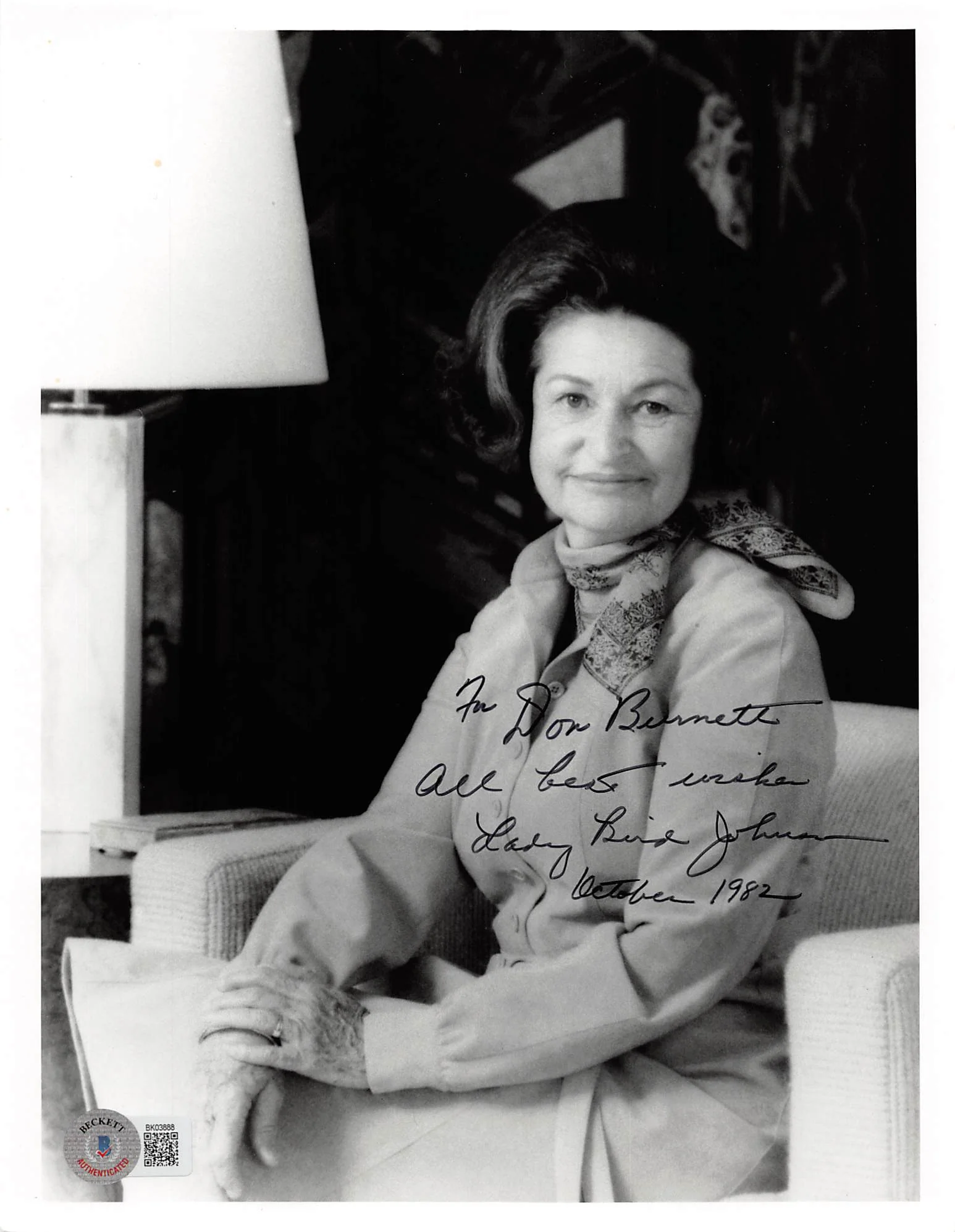 Lady Bird Johnson First Lady "For Don Burnett" Signed 8x10 Photo BAS #BK03888 - Image 2