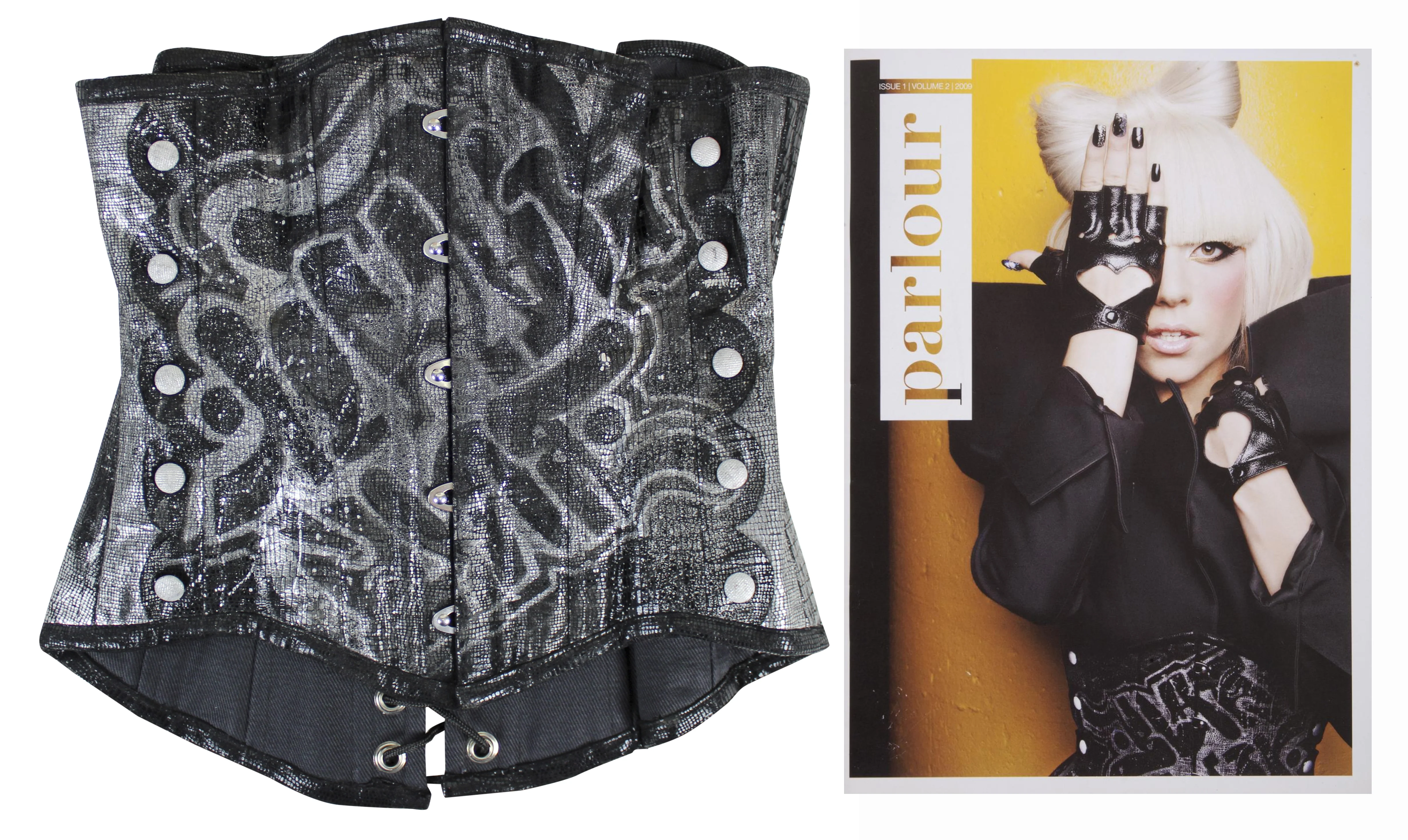 Lady Gaga Magazine Photoshoot Worn Faux Snake Skin Graffiti Style Corset - Image 2