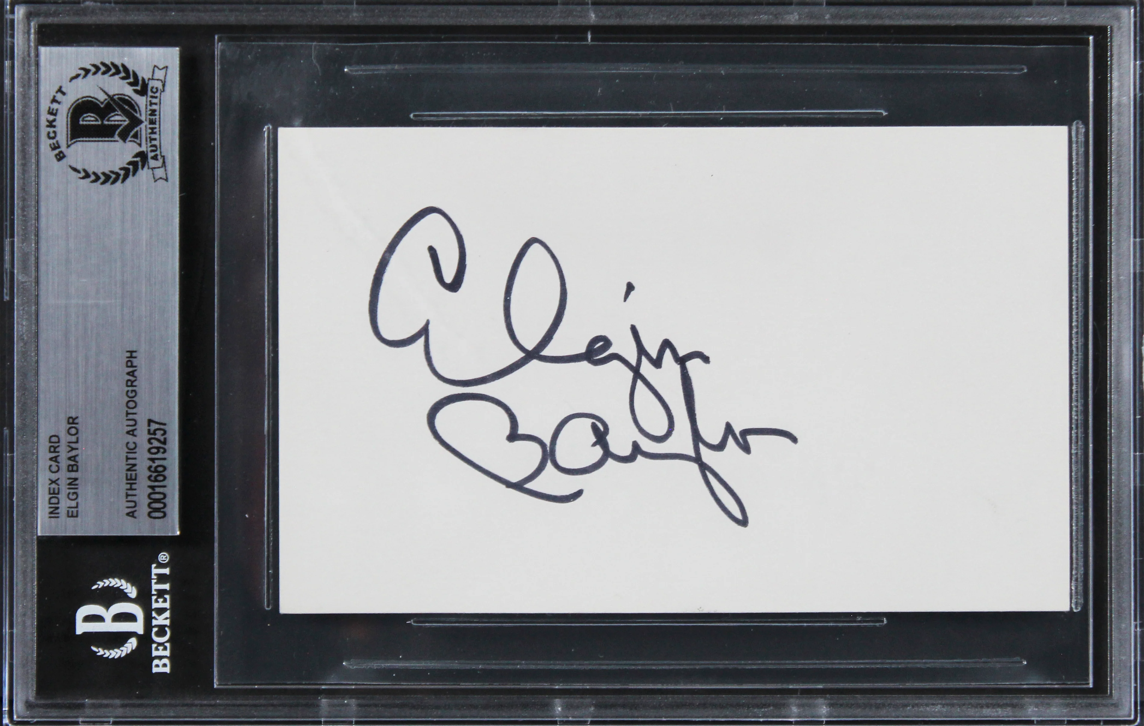 Lakers Elgin Baylor Authentic Signed 3x5 Index Card Autographed BAS Slabbed - Image 2