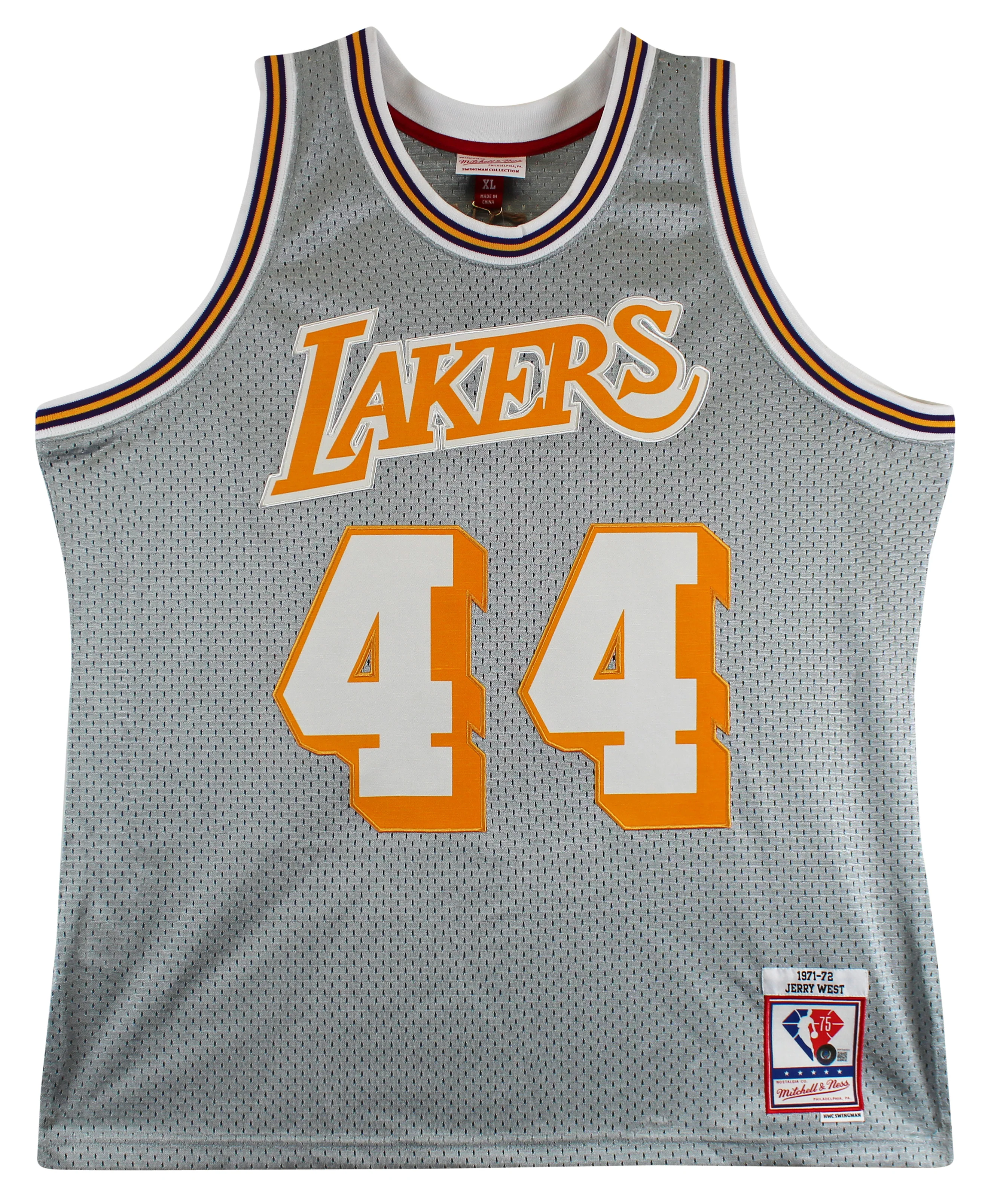 Lakers Jerry West "3x Insc" Signed Grey 75th Ann M&N HWC Swingman Jersey BAS Wit - Image 4