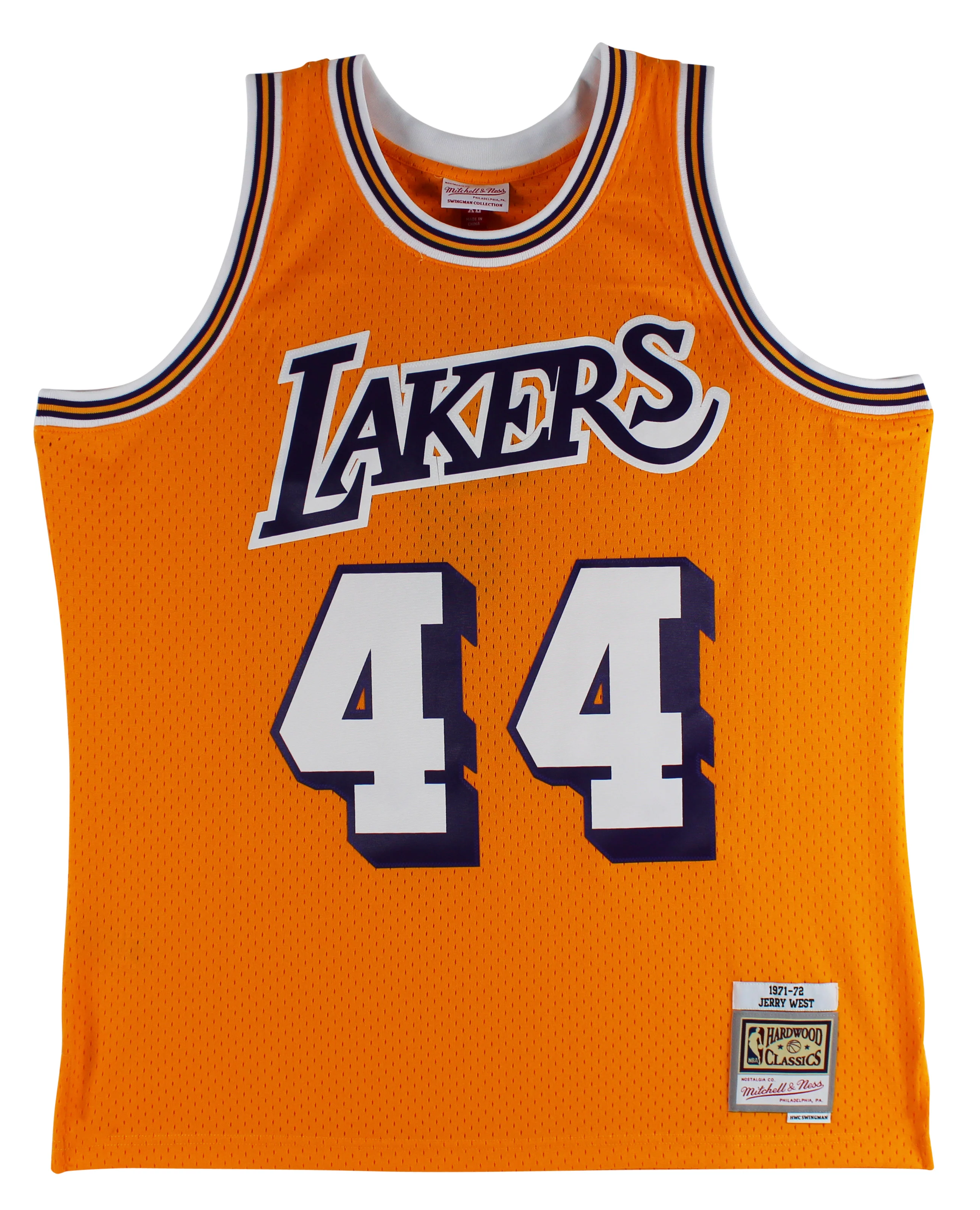 Lakers Jerry West "3x Inscribed" Signed Yellow M&N HWC Swingman Jersey BAS - Image 4