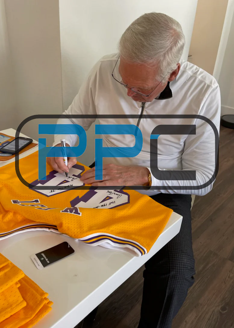Lakers Jerry West "3x Inscribed" Signed Yellow M&N HWC Swingman Jersey BAS - Image 8