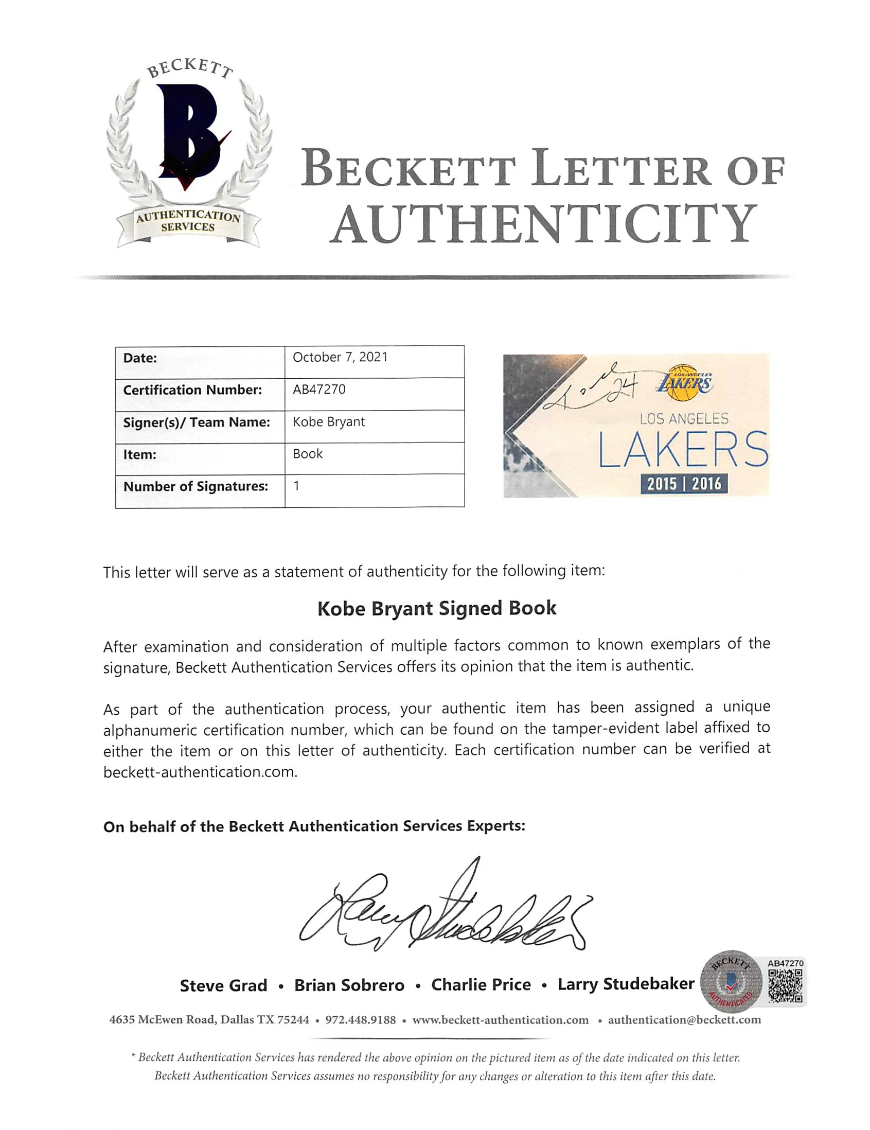 Lakers Kobe Bryant Signed 2015-16 Final Season Season Ticket Holder Book BAS - Image 10