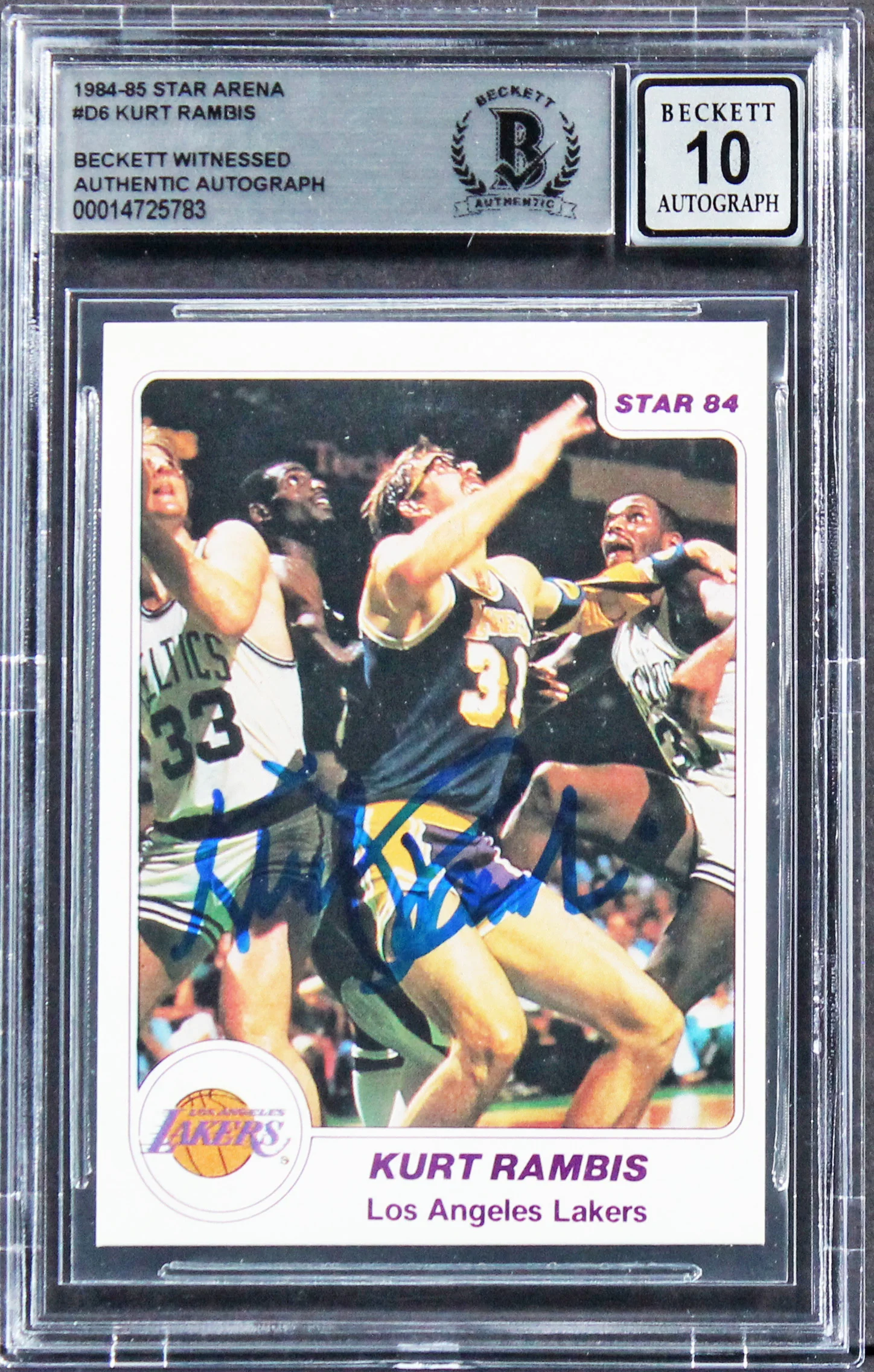 Lakers Kurt Rambis Authentic Signed 1984 Star Arena #D6 Card Auto 10 BAS Slabbed - Image 2