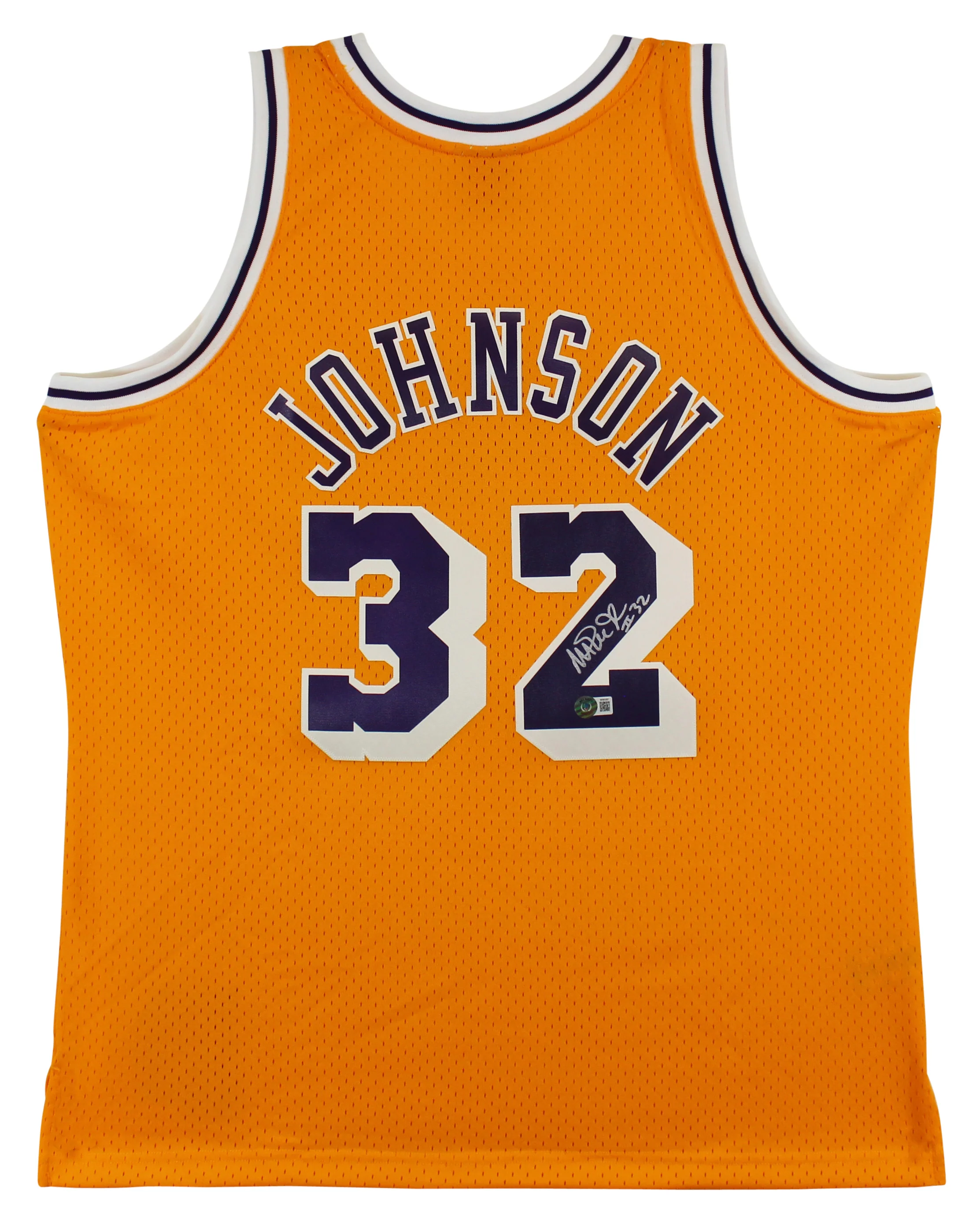 Lakers Magic Johnson "#32" Signed 1984-85 M&N HWC Swingman Yellow Jersey BAS Wit - Image 2