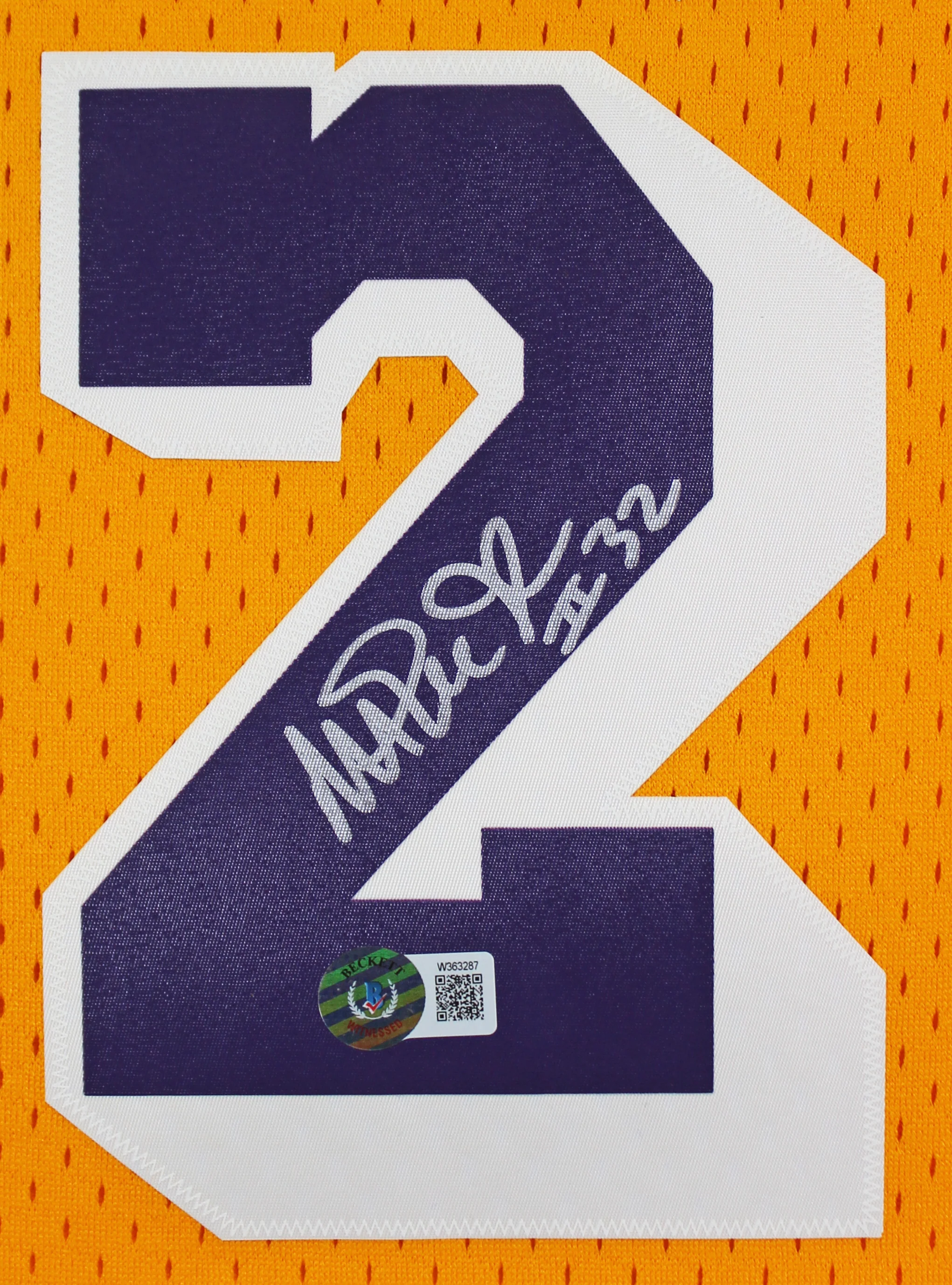 Lakers Magic Johnson "#32" Signed M&N HWC Swingman Yellow Framed Jersey BAS Wit - Image 3