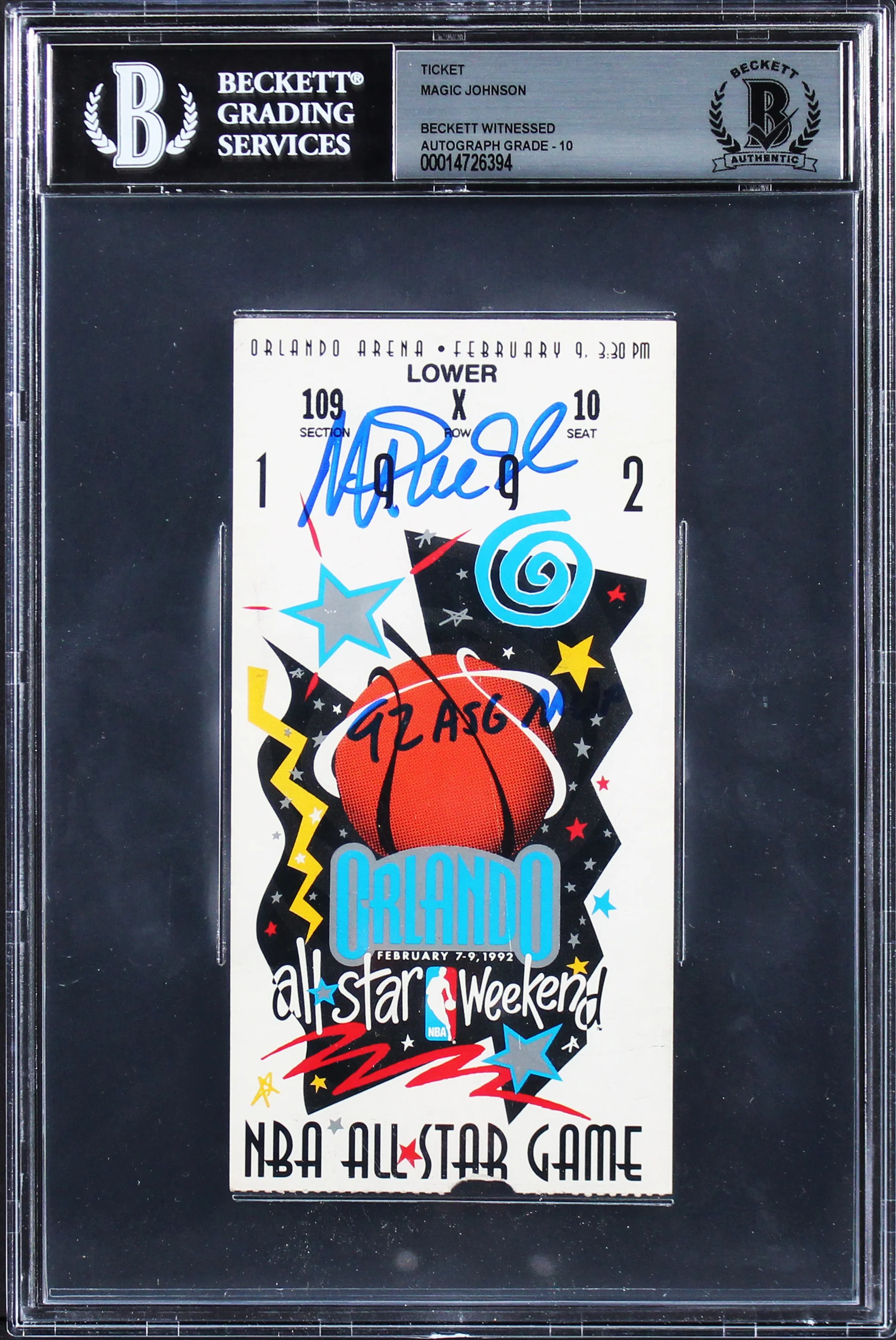 Lakers Magic Johnson "92 ASG MVP" Signed Ticket Stub Auto 10! BAS Slabbed - Image 2
