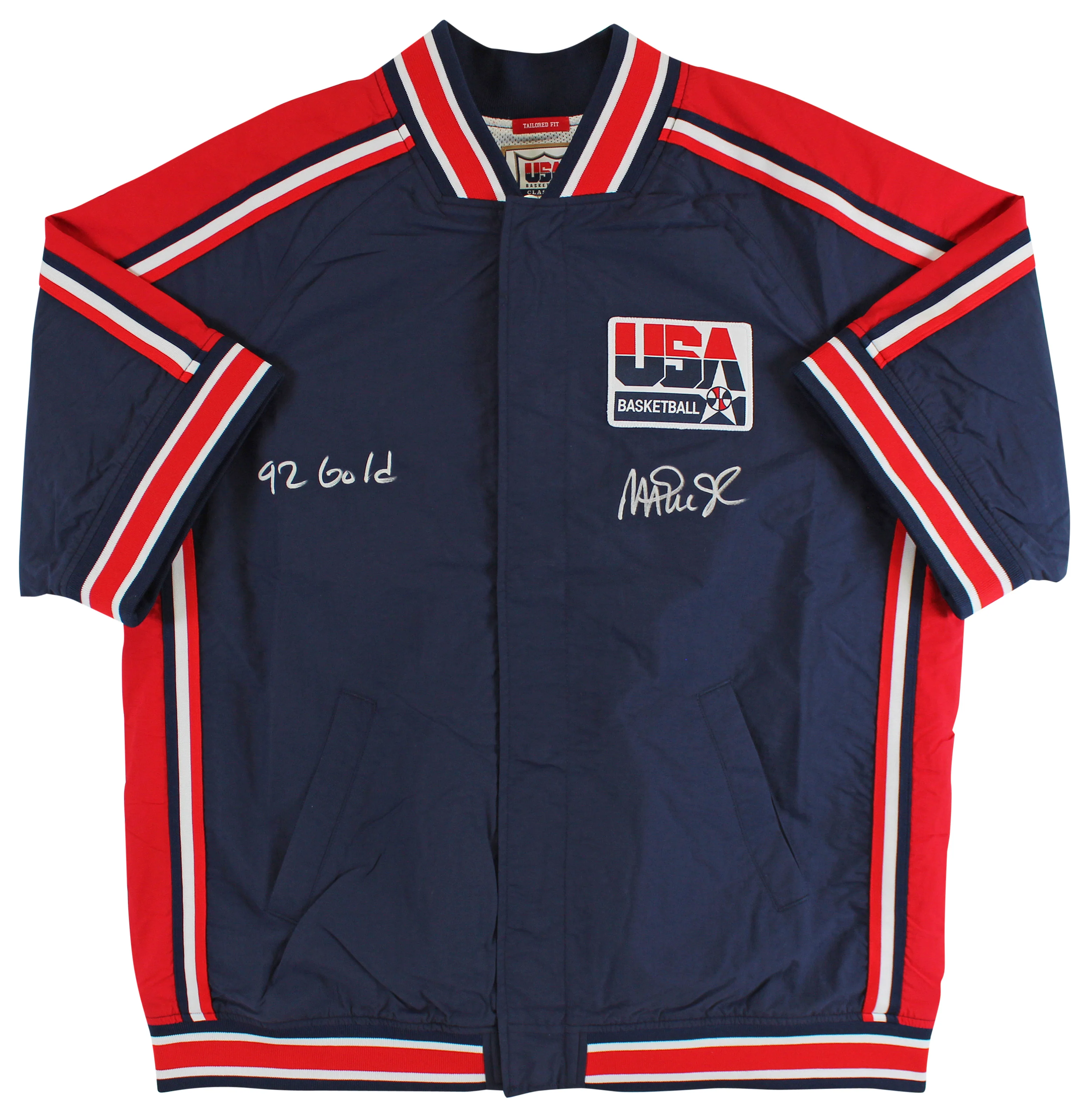 Lakers Magic Johnson "92 Gold" Signed Team USA M&N Warm Up Jacket BAS Witnessed - Image 2