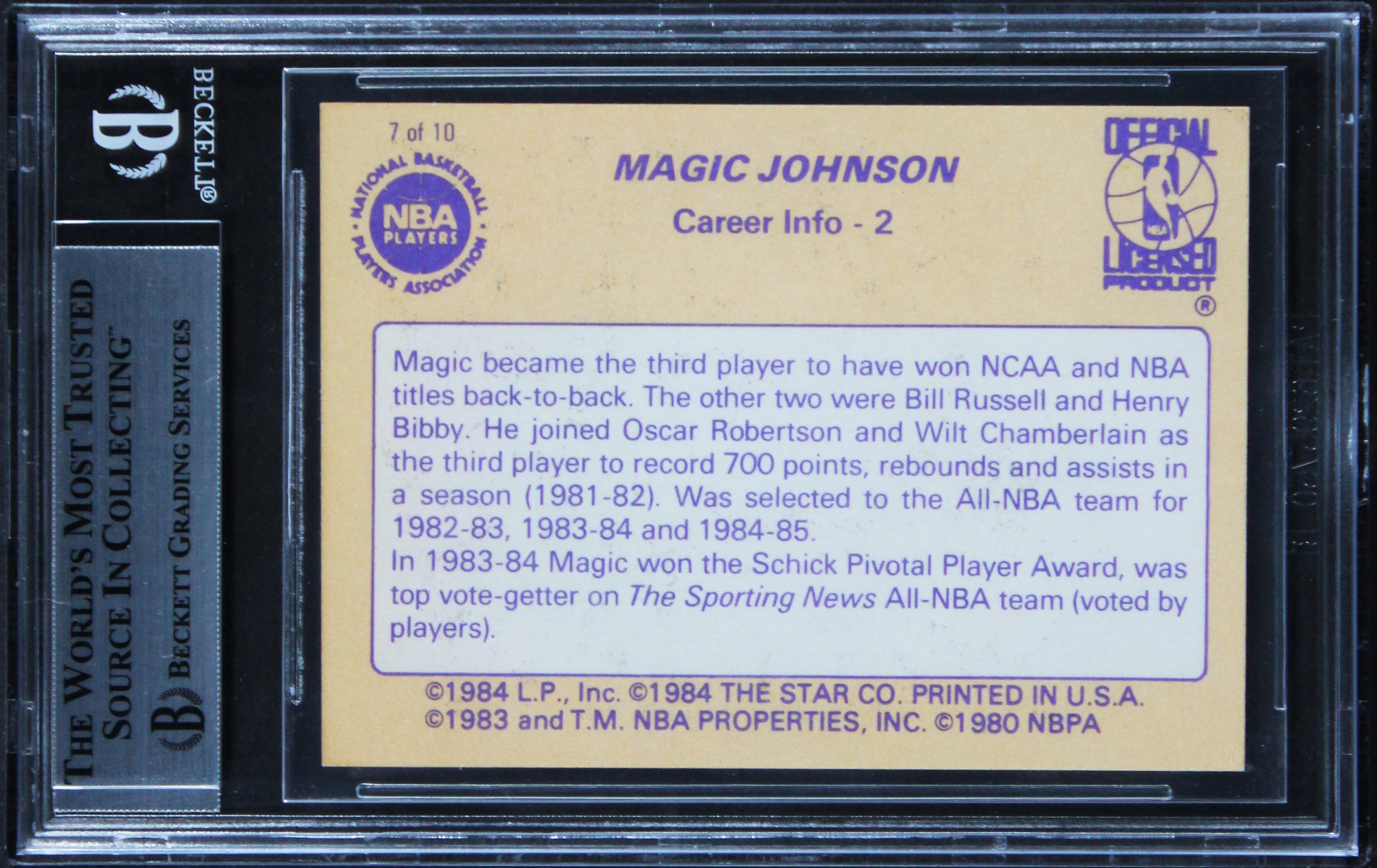 Lakers Magic Johnson Authentic 1986 Star #7 Card Autographed BAS Slabbed - Image 3