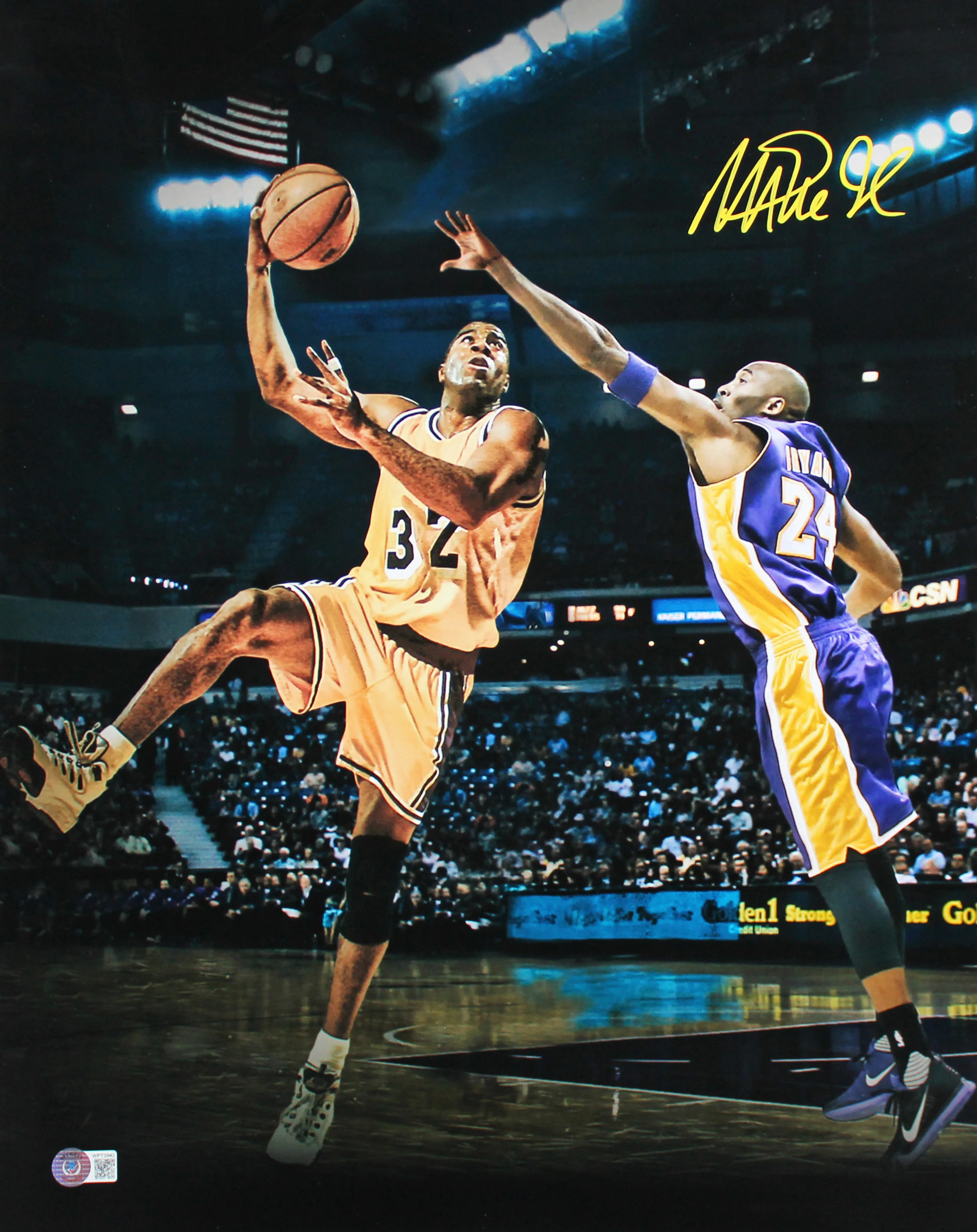 Lakers Magic Johnson Authentic Signed 16x20 Vs Kobe Custom Art Photo BAS Witness - Image 2