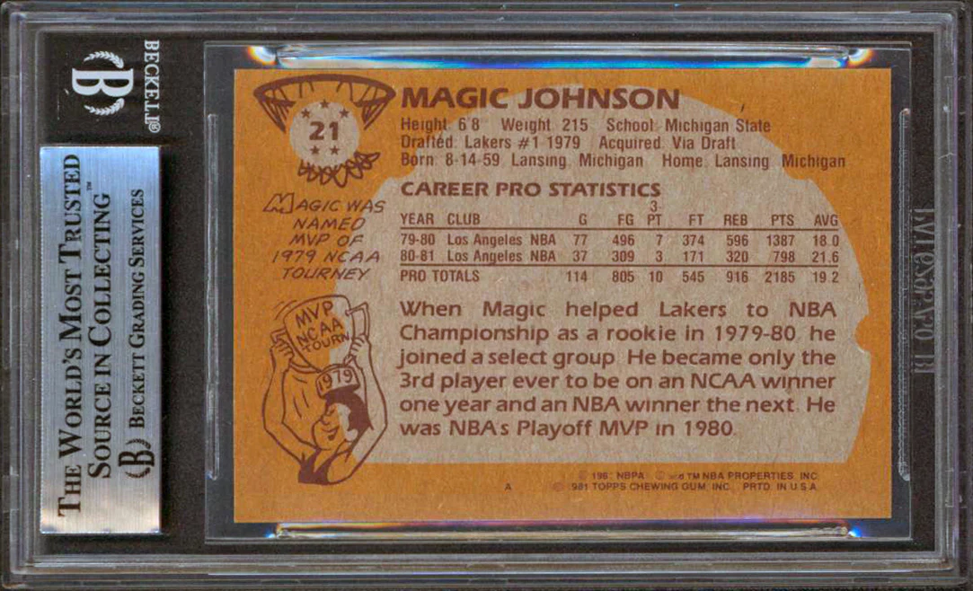 Lakers Magic Johnson Authentic Signed 1981-82 Topps #21 Card BAS Slabbed - Image 3