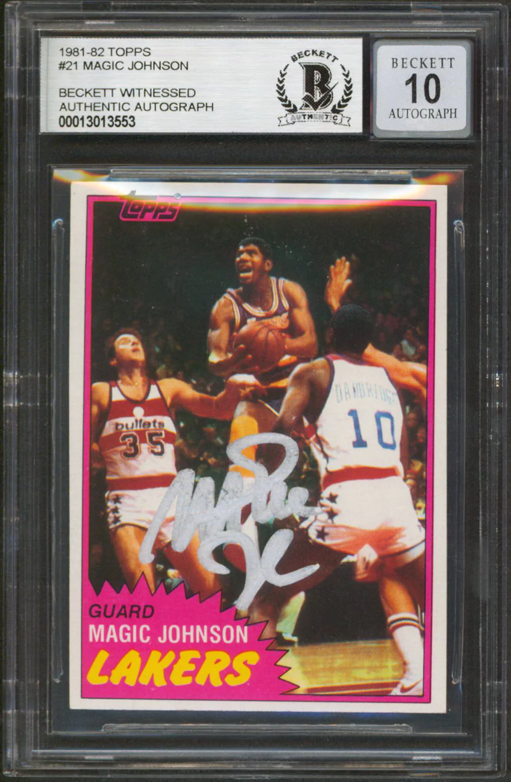 Lakers Magic Johnson Authentic Signed 1981 Topps #21 Card Auto 10! BAS Slabbed - Image 2