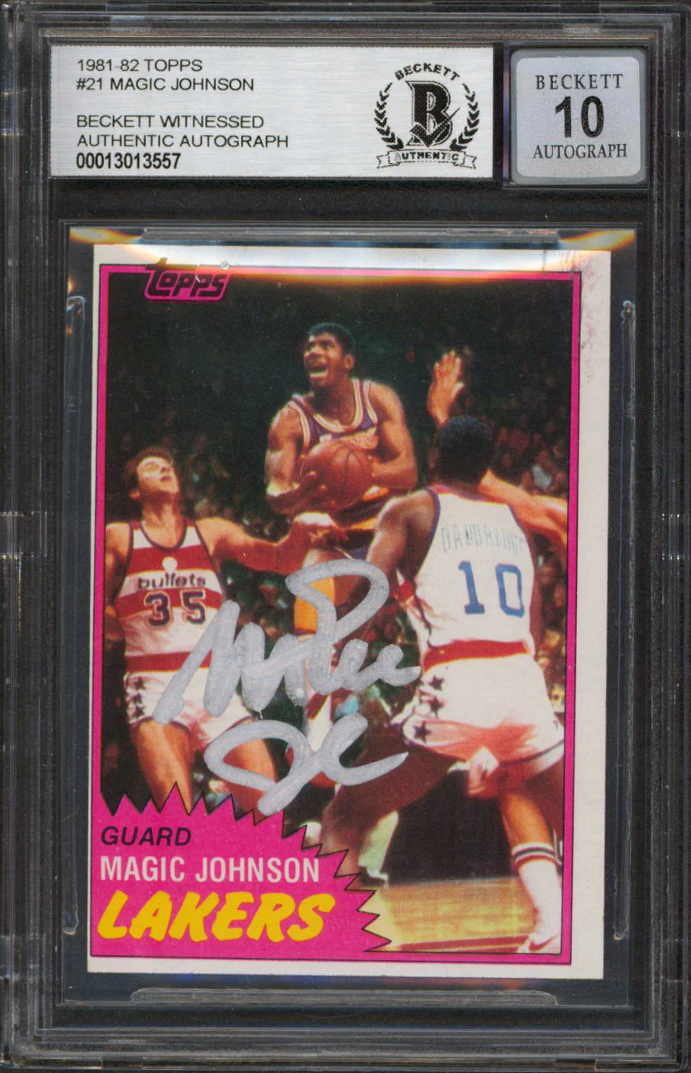 Lakers Magic Johnson Authentic Signed 1981 Topps #21 Card Auto 10! BAS Slabbed - Image 2